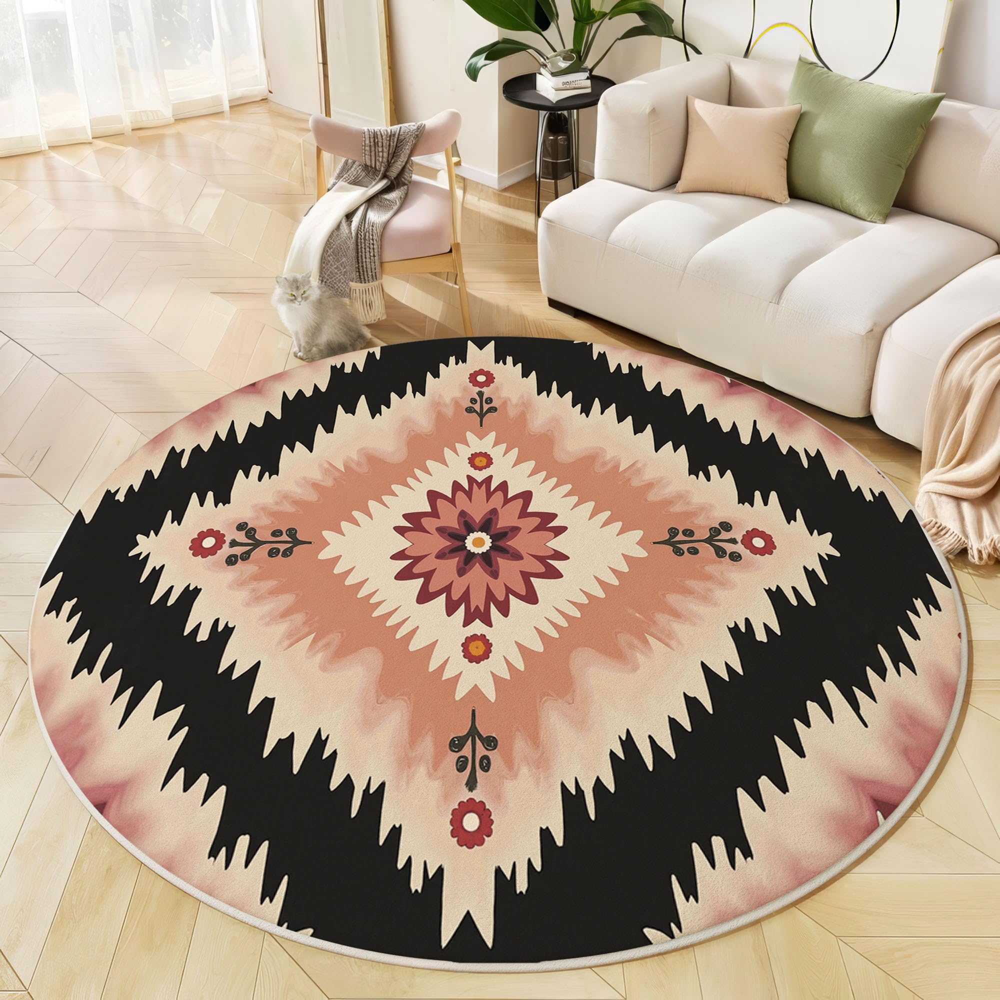 Tapis rond salon à motif diamant floral de haute qualité pour décoration