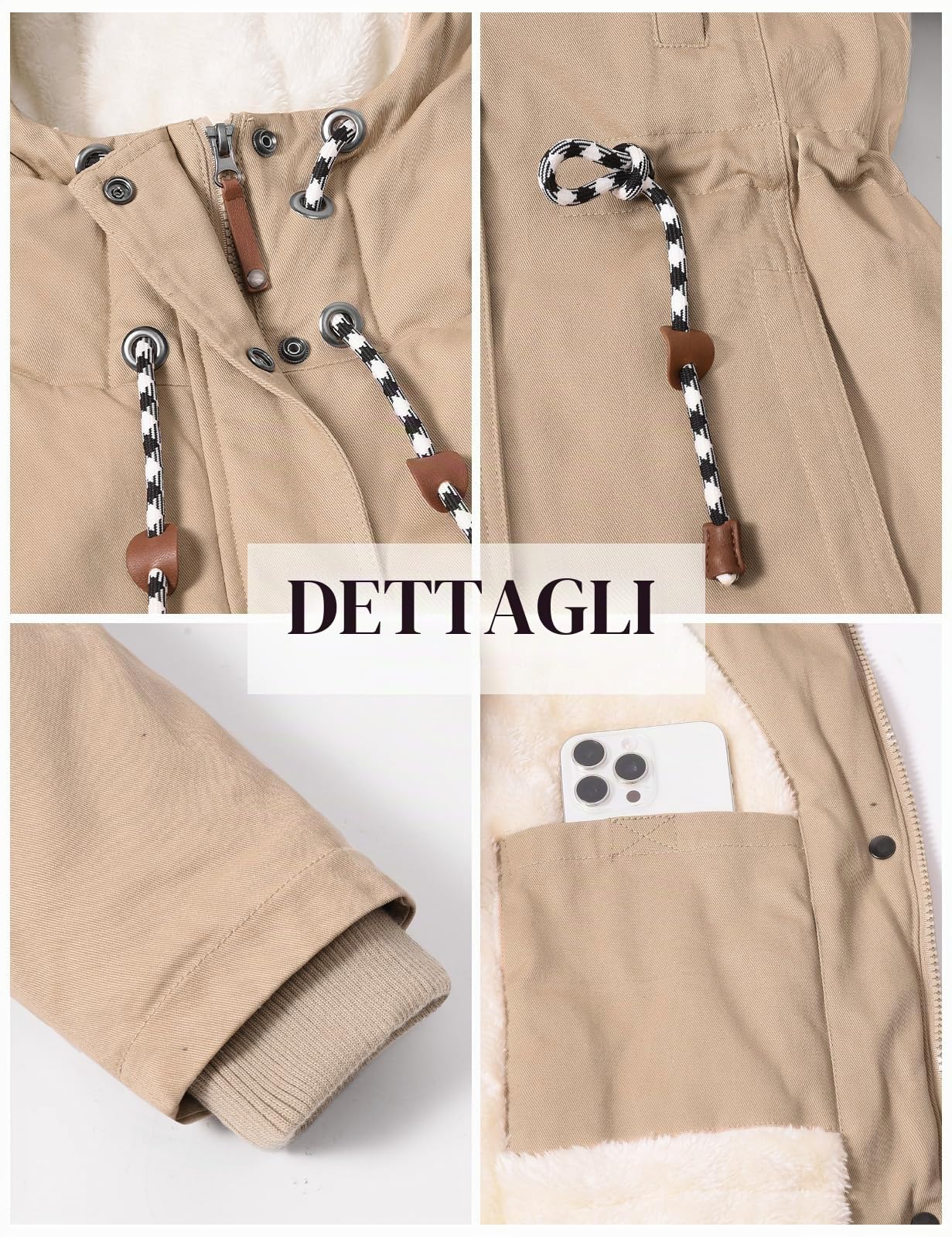 Tuopuda Giacca Parka Donna Invernale Medio Lungo Cappotto in Pile Taglie Forti con Cappuccio Caldo Casual Outdoor Antivento Cappotti