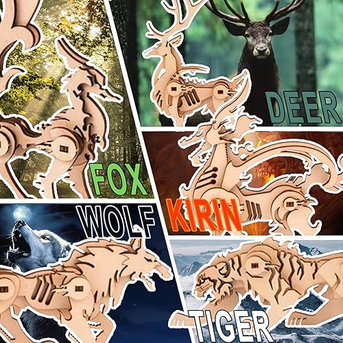 Miniatura 3 de CYAZOO - Juego de rompecabezas de madera 3D 5 en 1 con modelo de bestia animal, kit de construcción de bricolaje, exhibición de escritorio clásica