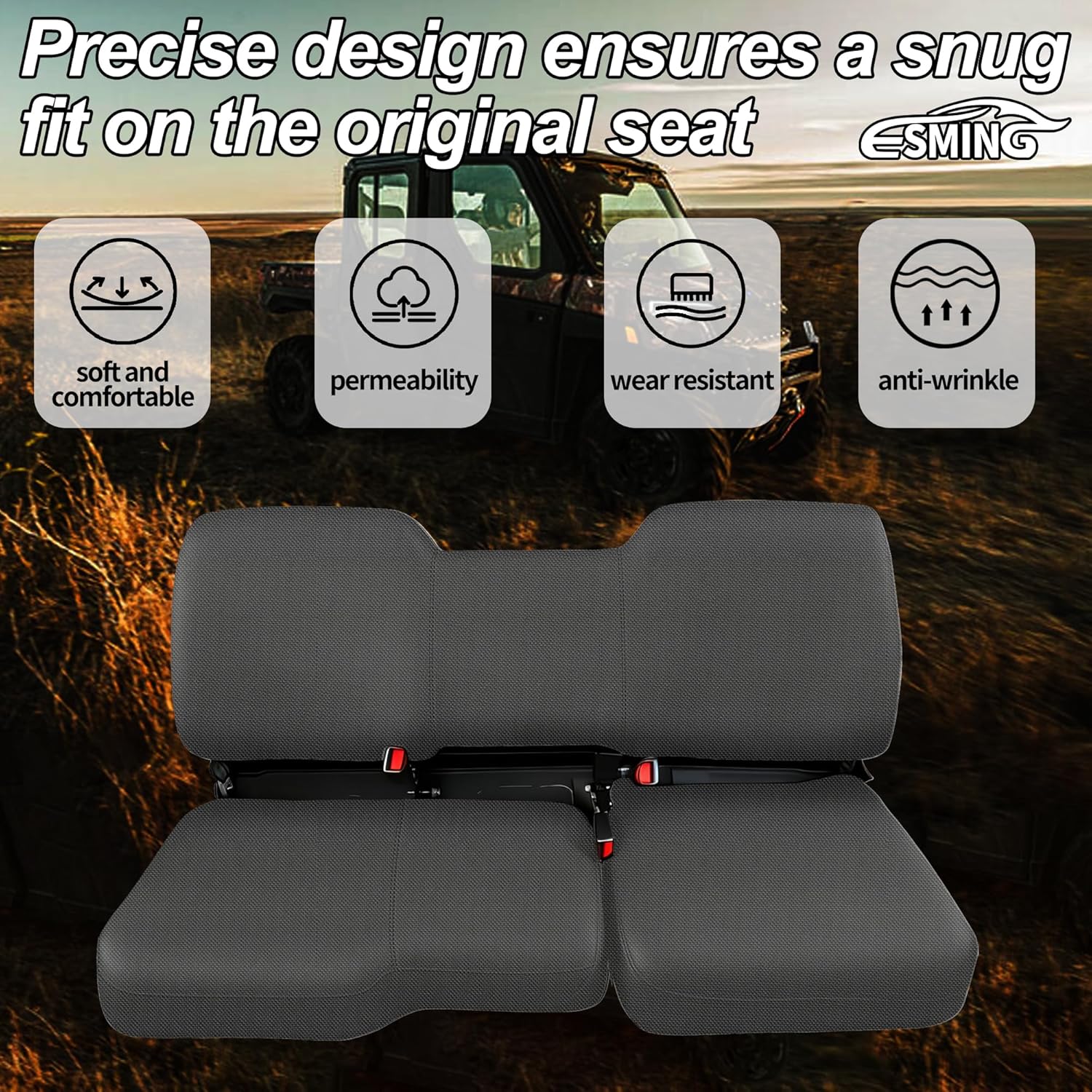 ESMING 1680D UTV Seat Covers for Polaris Ranger 1000 2020 2021 2022 2023 2024 2025 for Polaris Ranger XP 1000 2017 2018 2019 2020 2021 protector accessories, Waterproof Heavy Duty Oxford Fabric -Black