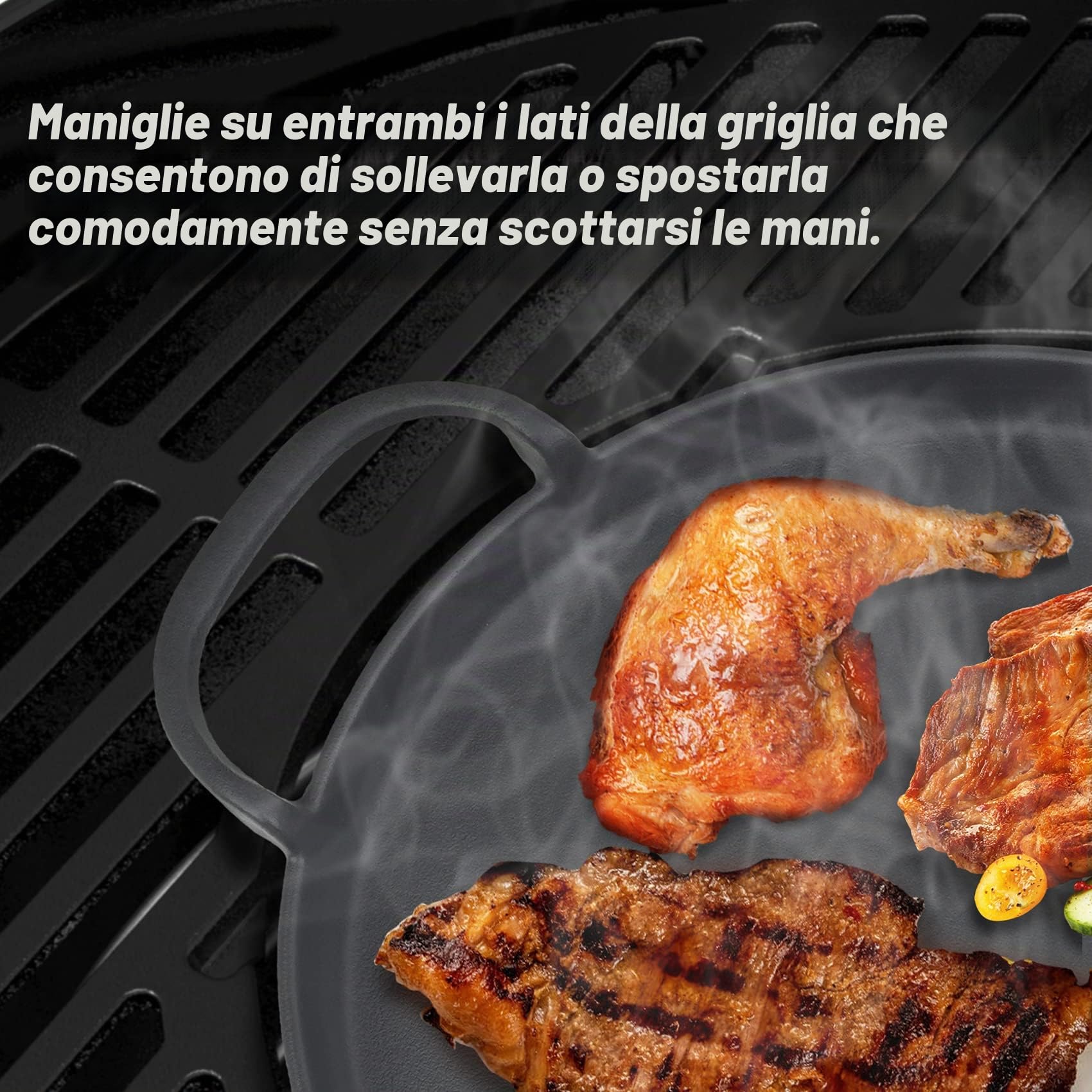 Onlyfire Piastra in ghisa per 57 cm Weber Original Kettle Premium Griglia a carbone | Gourmet Barbecue Sistema Ø 30.5cm, Inserto bbq Piastra per weber 7421