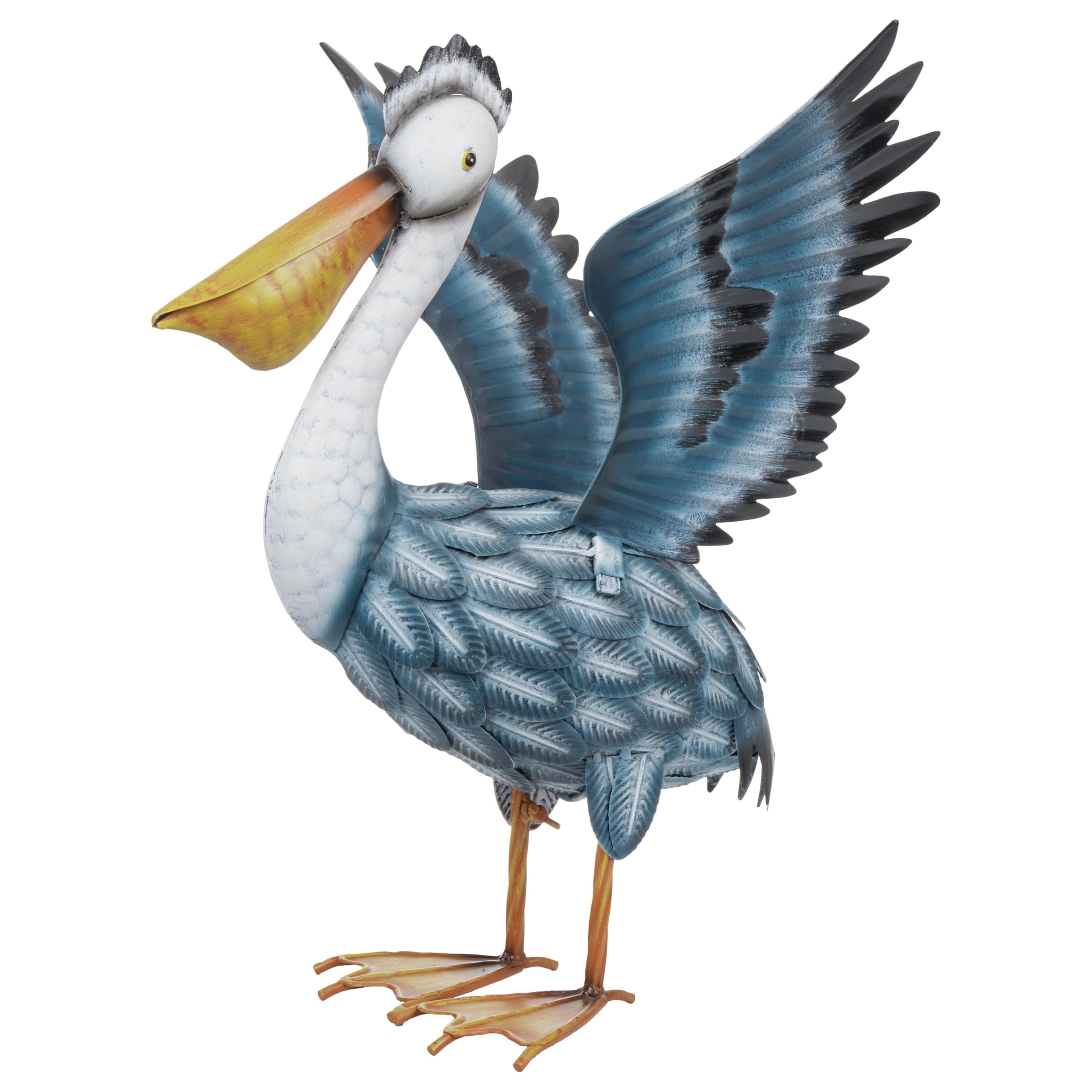 TERESA'S COLLECTIONS Pelican Outdoor Statues for Patio Decor,11.5" Metal Coastal Ocean Spread Bird Garden Statues & Sculptur for Yard Decorations