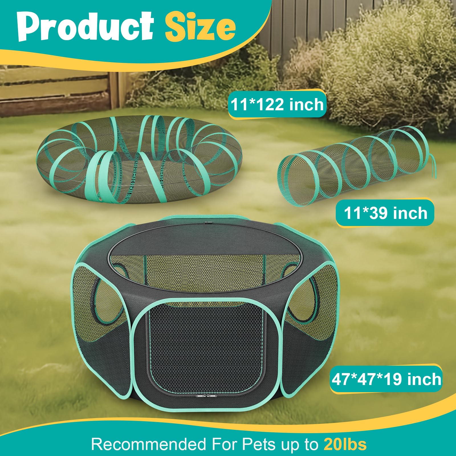 Recinto para gatos al aire libre con túnel, carpa portátil para gatos al aire libre para camping, viajes, corral exterior para gatos para animales pequeños y gatitos