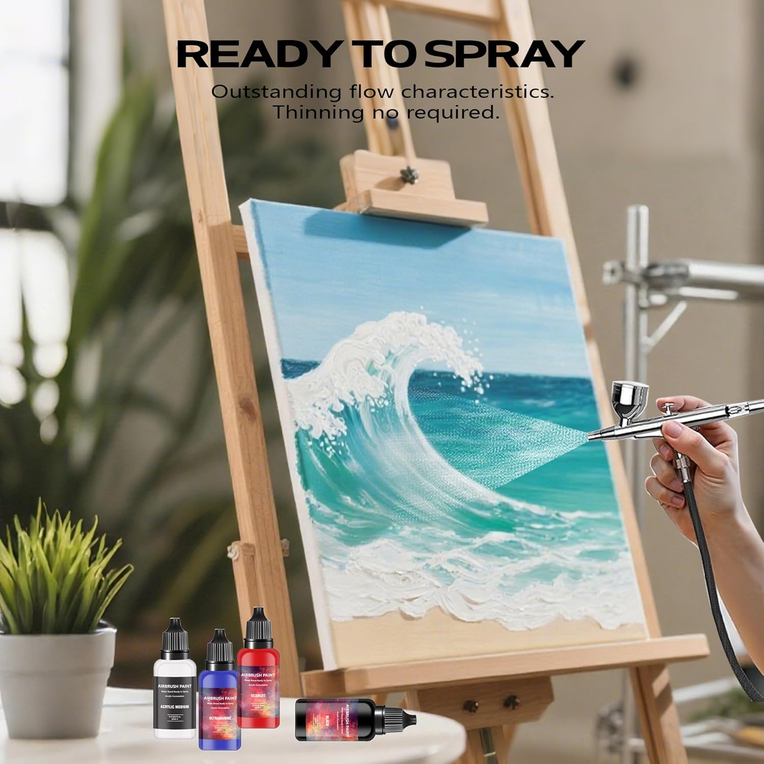 Airbrush Paint - 22 Colors Airbrush Paint Set with 2 Tinner, Plastic & Wood Acrylic Air Brush Paint Kit Ready to Spray, Water-Based for Artists Beginners Hobbyist, 0.67 Fl Oz/20ml