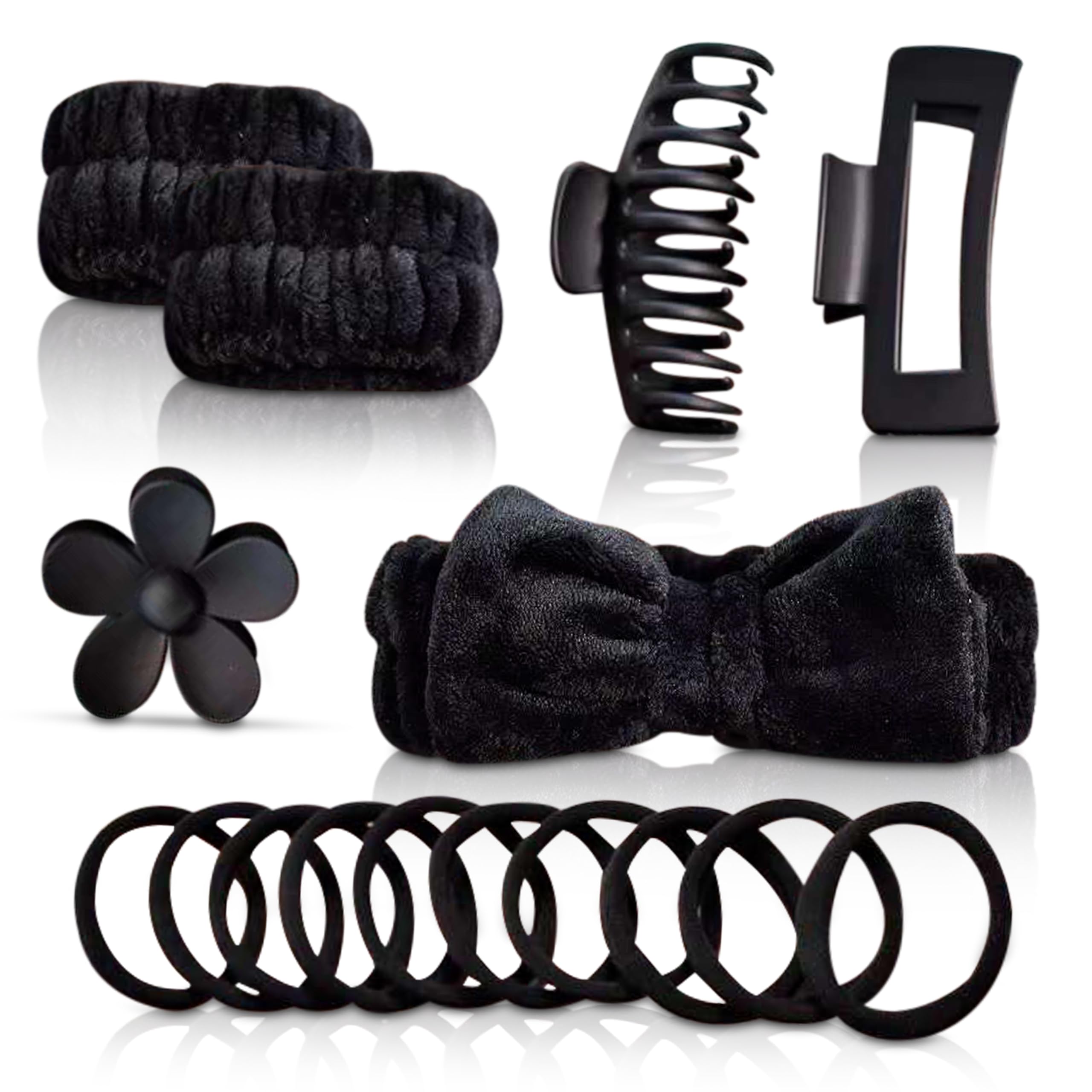 D&S Global 16pcs/set Spa Washing Face Makeup Washband Fluffy Wristband Bow Headbands Flower Hair Claw Women Hair Accessories Set