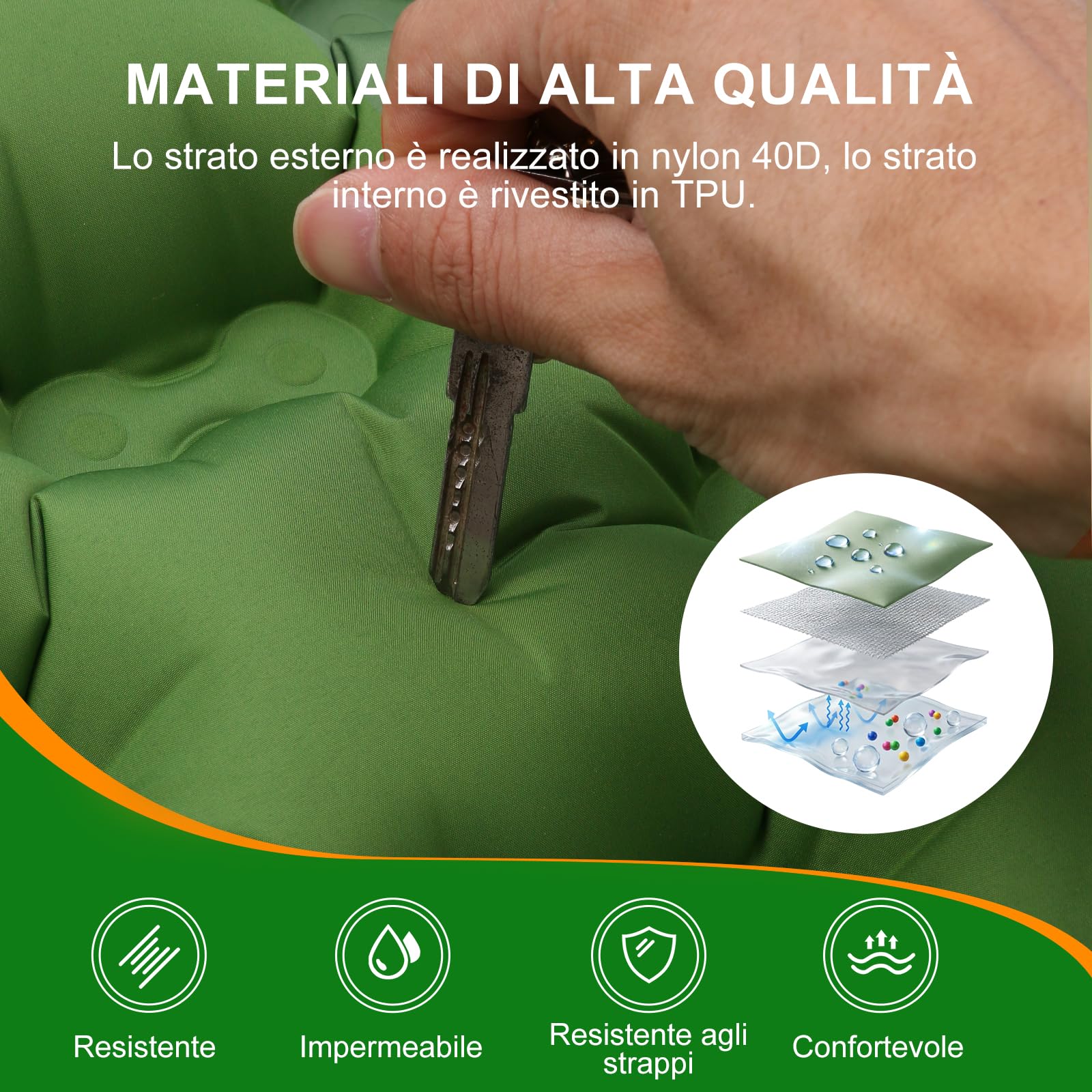 Materassino Gonfiabile da Campeggio con Pompa a Pedale e Cuscino Integrati – 8 cm, 800 g, Ultraleggero per un Comfort Superiore, Isolante e Impermeabile per Campeggio, Trekking ed Escursionismo