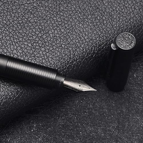 Miniatura 8 de Hongdian H3 - Pluma estilográfica de aluminio negro con punta extrafina, tapa de rosca con clip de bambú