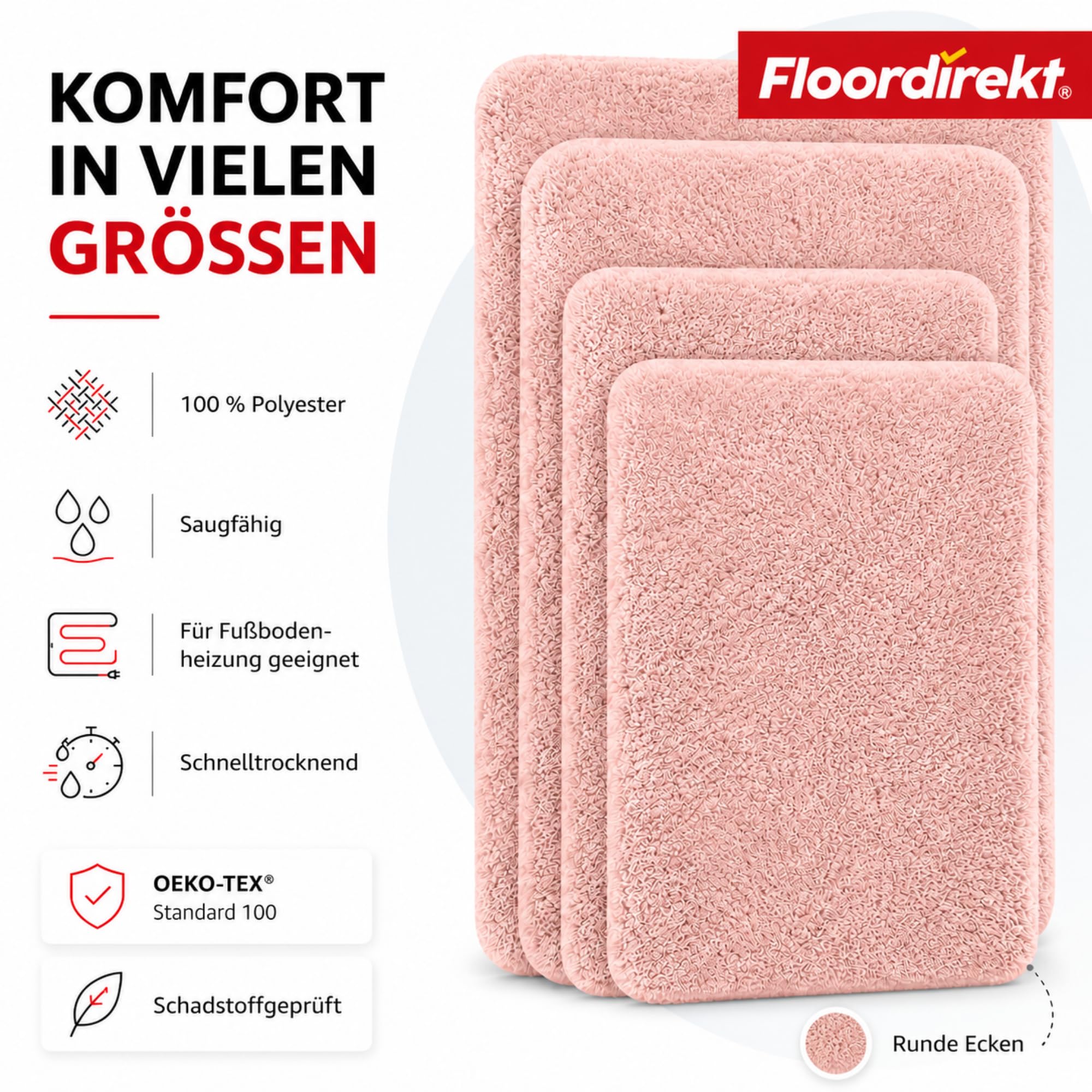 Alfombra de baño Sky | Alfombra de baño | Suave y densa | Antideslizante y de Secado rápido | Adecuado para calefacción por Suelo Radiante | Rectangular y Redondo (80 x 150 cm, Rosa)
