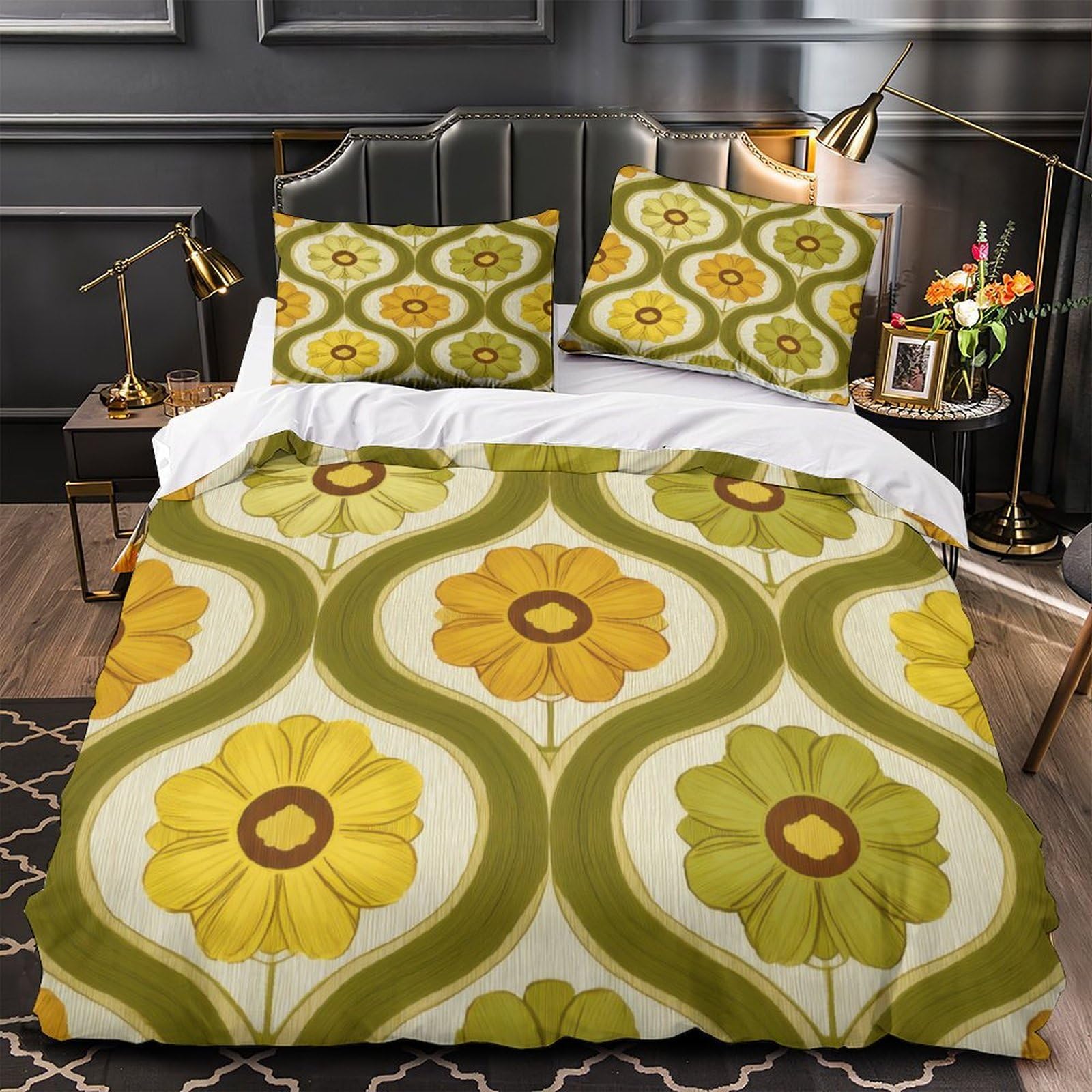 Housse de couette microfibre 3D motif floral vintage 135x200cm fille