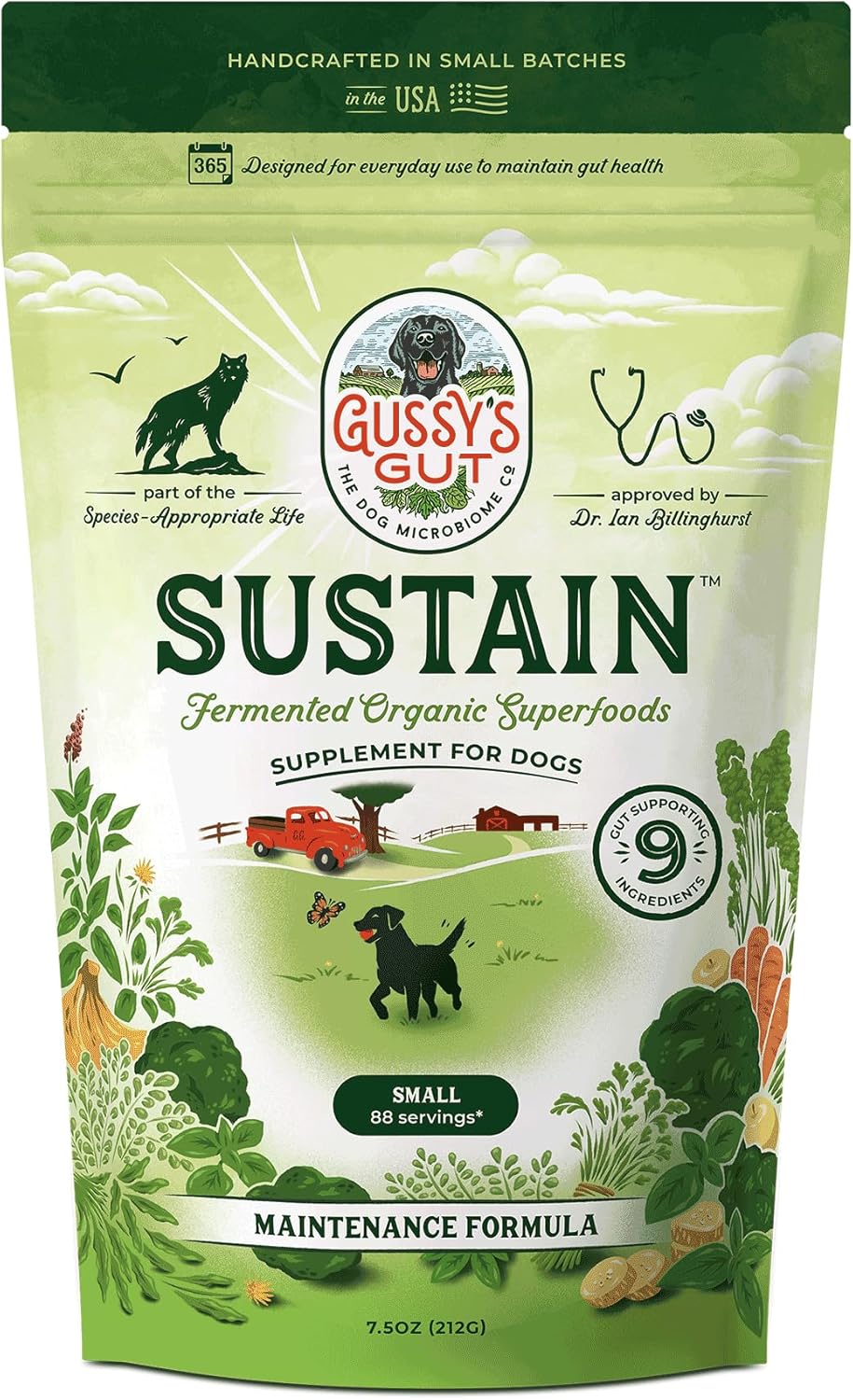 Gussy's Gut Sustain Bioavailable Fermented Prebiotic Supplement Powder for Dog Gut, Digestive & Overall Health- 9 Human Grade Ingredients – Gussy’s Maintain Phase (7.5 Oz)