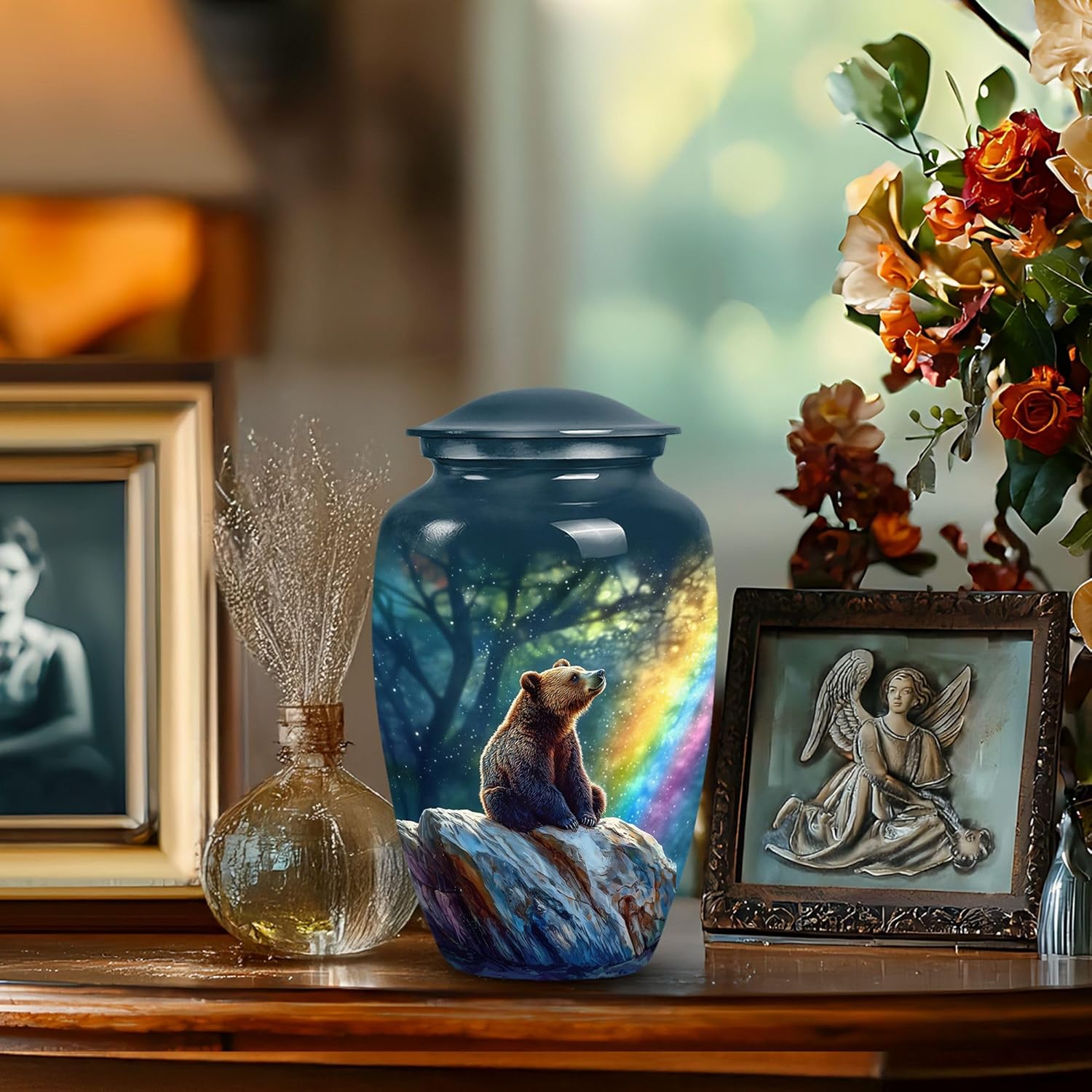 Blue Forest Bear Small urns for Human Ashes Adult Man - Large Cremation urns for Human Ashes Adult Female Combo of 10" & 3"