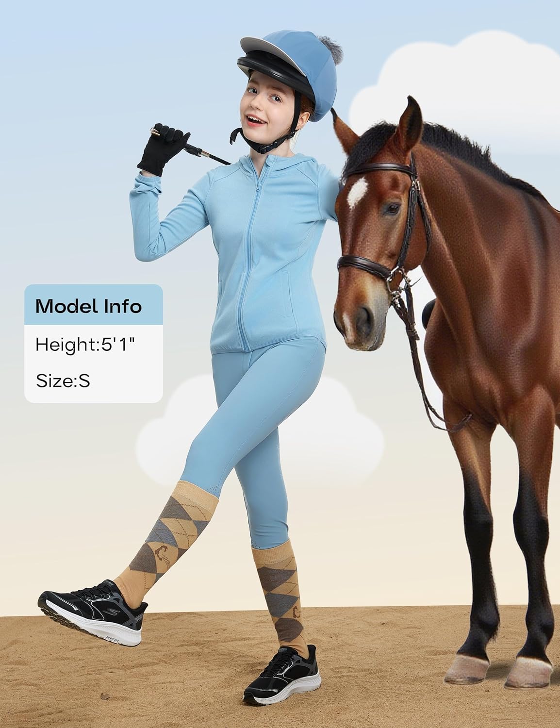 FitsT4 Sports Girls Fleece Horse Riding Jackets Hoodie Kids Equestrian Shirts Full Zip Up Long Sleeve Thumbholes for Winter - Image 3