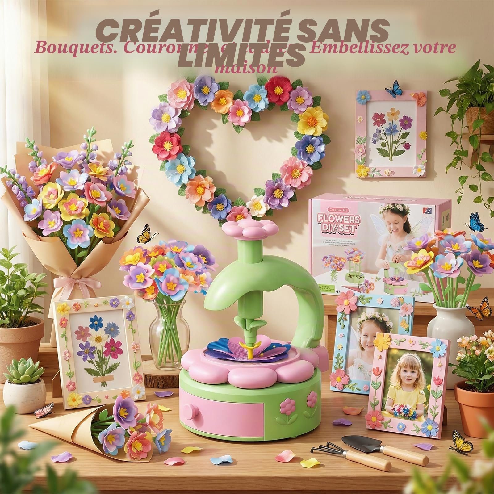 Kit Création Bouquet de Fleurs Enfant, Jouet Bricolage Filles 4-9 Ans