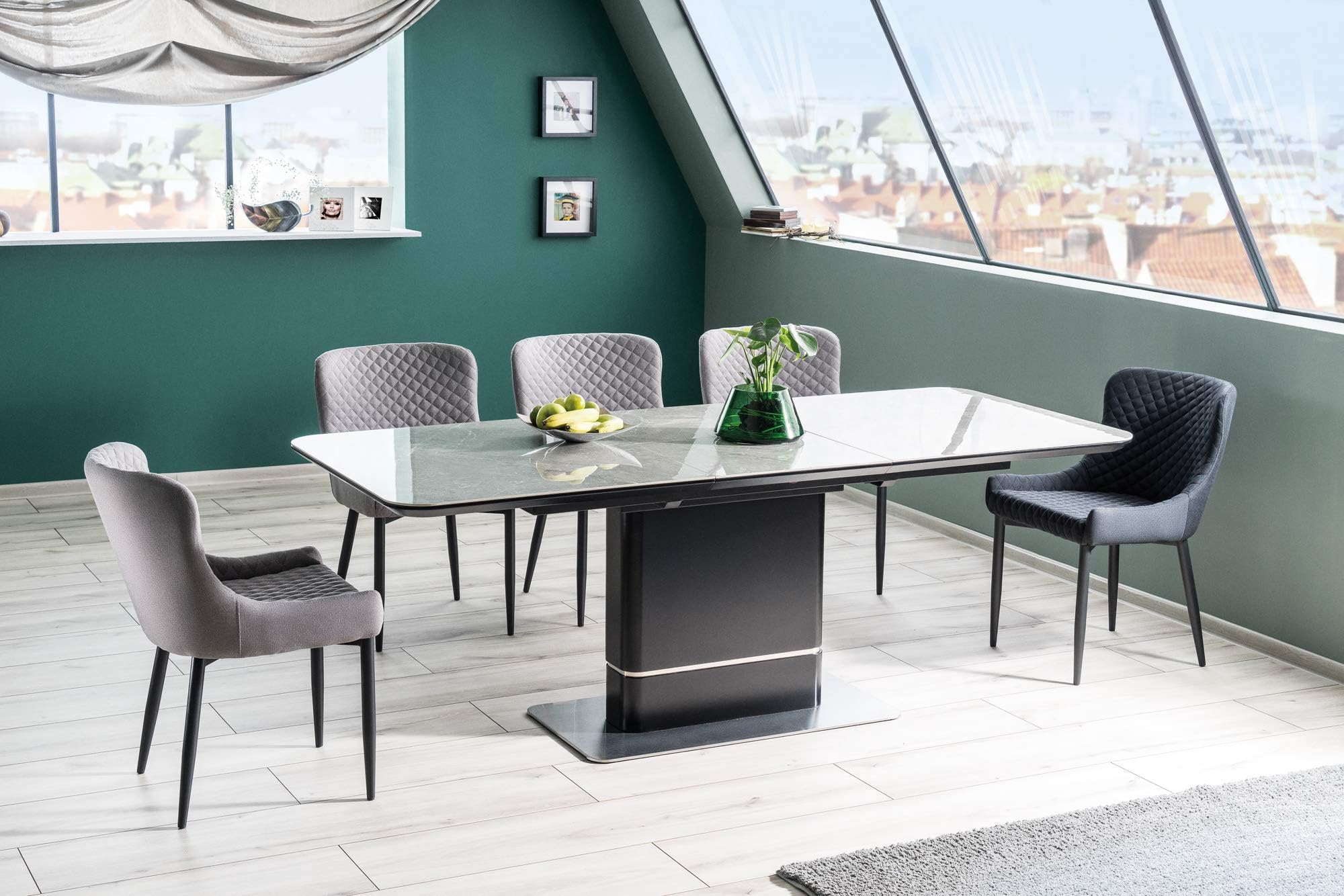 Pallas" Black and Grey Ceramic Marble Extending Dining Table 160cm - 210cm