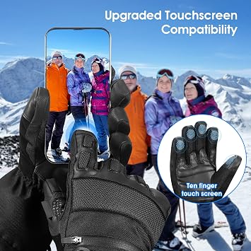 Waterproof Touchscreen Ski Gloves for Men, 3M Thinsulate Windproof Winter Warm Gloves with Hand Joints Protect/Snow Scraper/Anti-Slip Snow Gloves for Skiing Riding Snowboarding Hiking