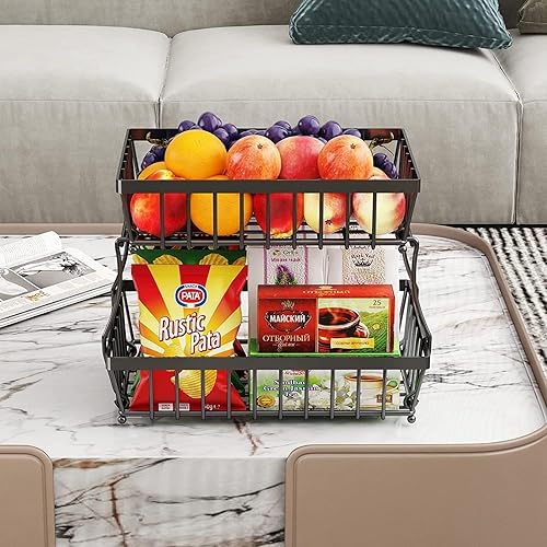 Miniatura 7 de Cesta de frutas para encimera de 2 niveles para cocina, mostrador de frutas, verduras, soporte de almacenamiento de aperitivos, organizador de