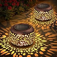 BONLION Solar Lanterns Outdoor Waterproof 2 Pack - Retro Hollow Out Metal Lights for Garden Patio Indoor Decor & Gardening Gifts
