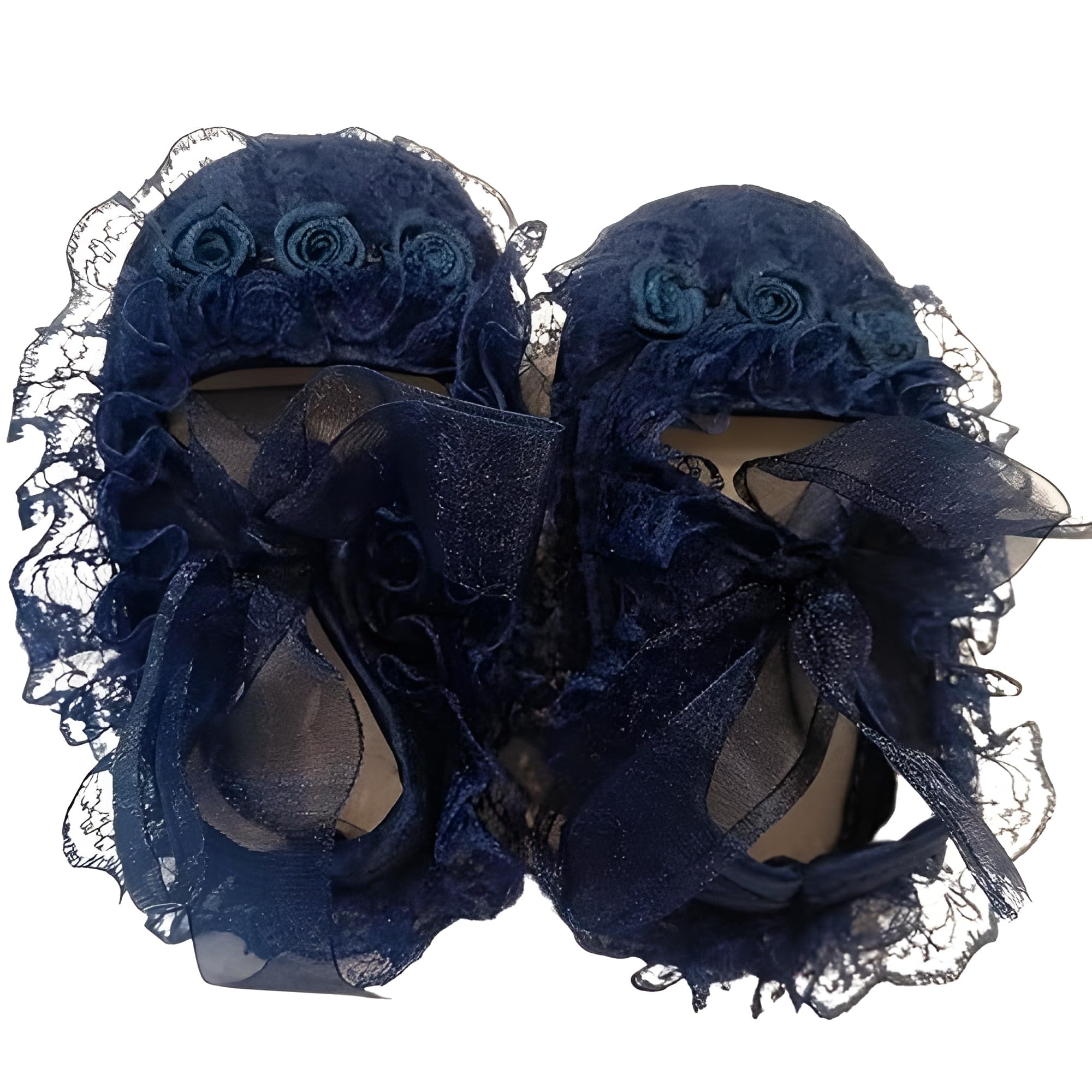 Elegant Navy Blue Lace Baby Booties Floral Pattern Trim Soft Shoes Bow Detail (SH-FB,Navy Blue)-image-13