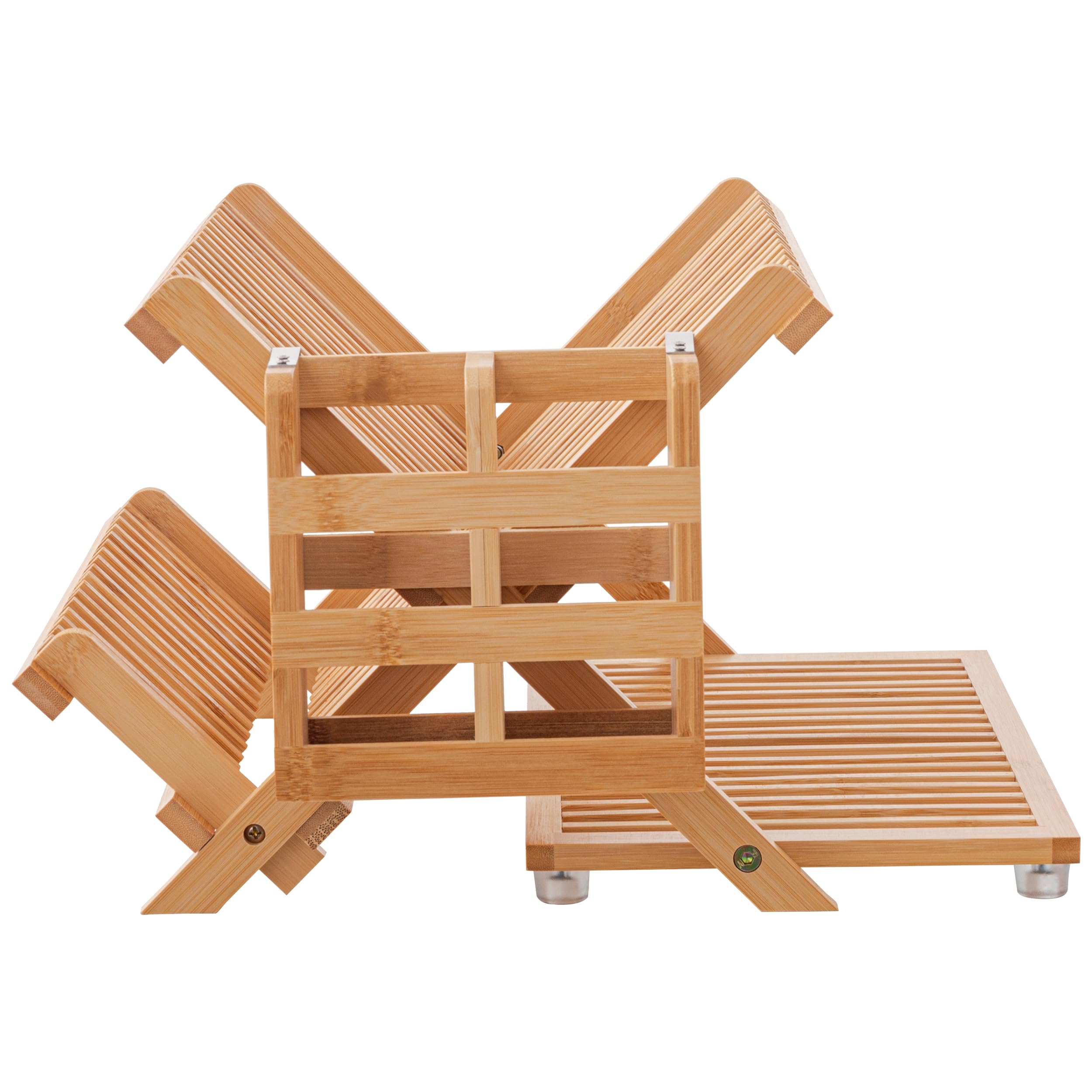 HBlife Bamboo Dish Drying Rack with Utensil Holder, 3-Tier Large Collapsible Wooden Dish Drainer Rack, Folding Drying Holder Dish Drainer for Kitchen Counter