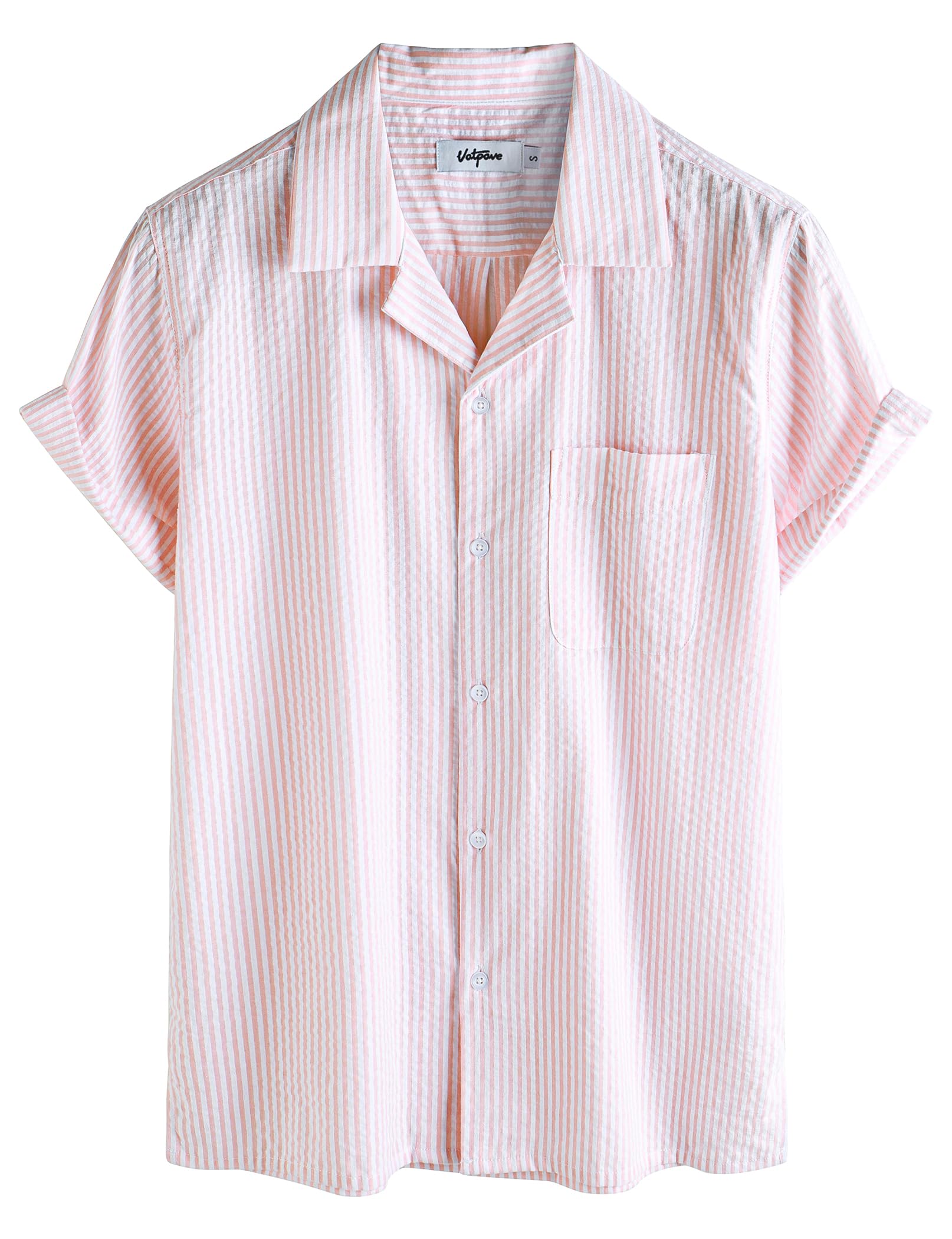 VATPAVE Mens Striped Summer Shirt Casual Button Down Short Sleeve Beach Shirts Cotton Shirts for Men