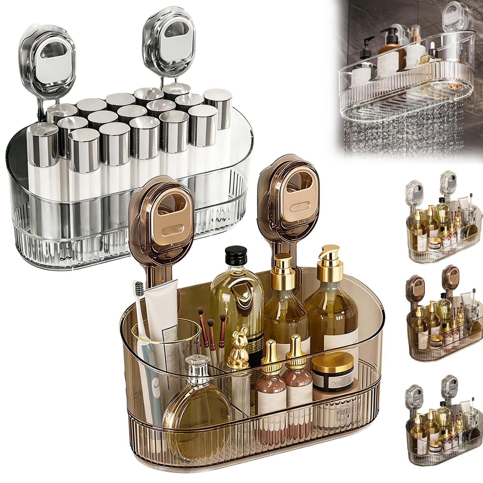 No-Drill Bathroom Drain Rack No-Drill Bathroom Suction Storage Box Large Capacity Strong Load-Bearing Removable Shower Caddy Suction Cup