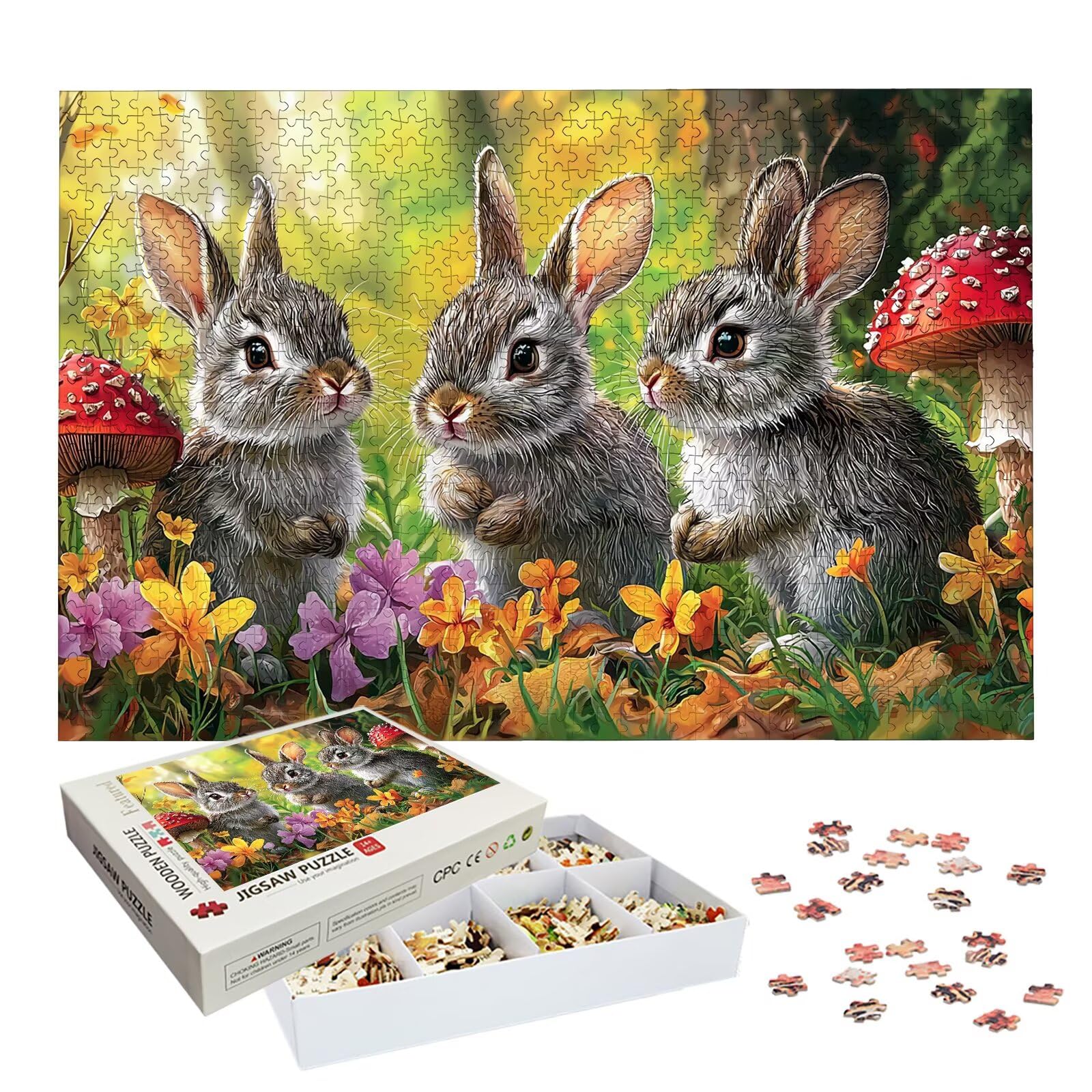 Puzzle 1000 Pezzi Coniglio, Puzzle Animale 1000 Pezzi Arte per Adulti e Bambini, Misura: 75x50 cm, Puzzles Legno per Adulti con Squisita Scatola di Imballaggio, Idea Regalo Donna, Regalo Uomo, -8957