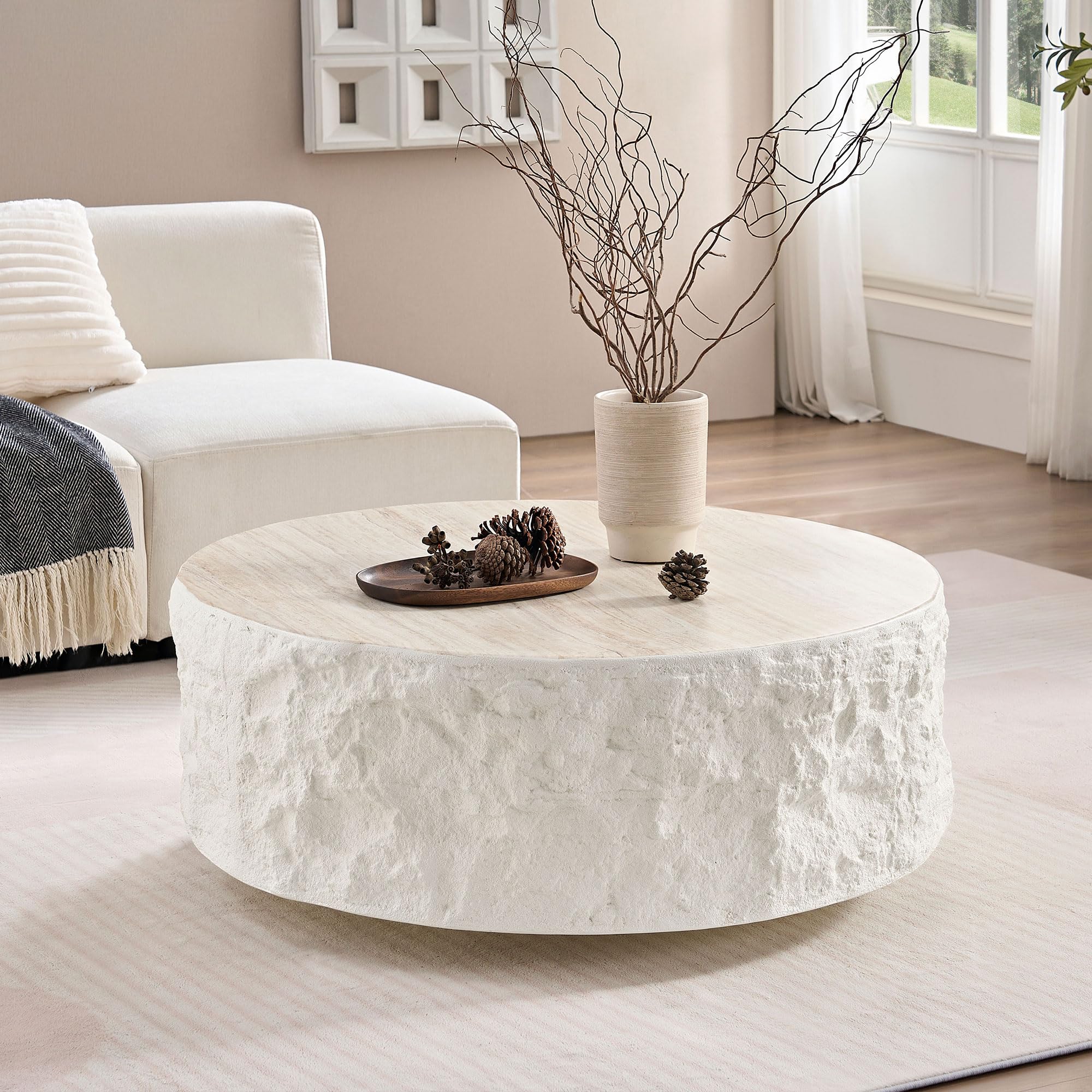 KEIKI Fiberglass Round Coffee Table Beige
