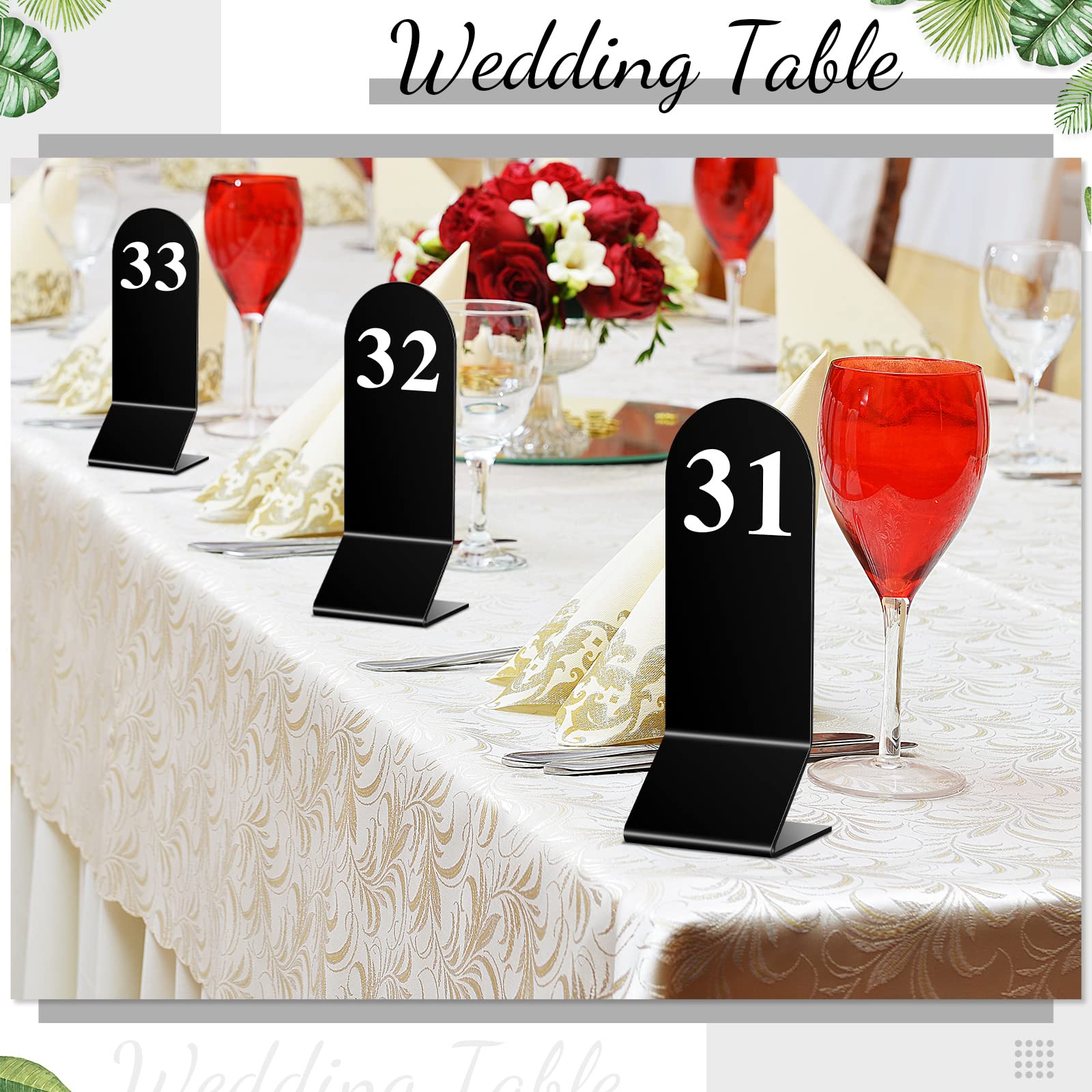 Lot de 50 numéros de table en acrylique double face de 1 à 50 - Numéros de table en acrylique - Noir - Pour numéros de table de mariage - Pour restaurants et banquets - 5,9 x 16,3 cm