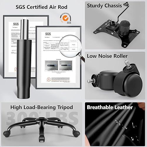 Miniatura 3 de Silla de oficina ejecutiva de piel sintética, silla ergonómica de respaldo alto para computadora y juegos con altura ajustable, reposabrazos