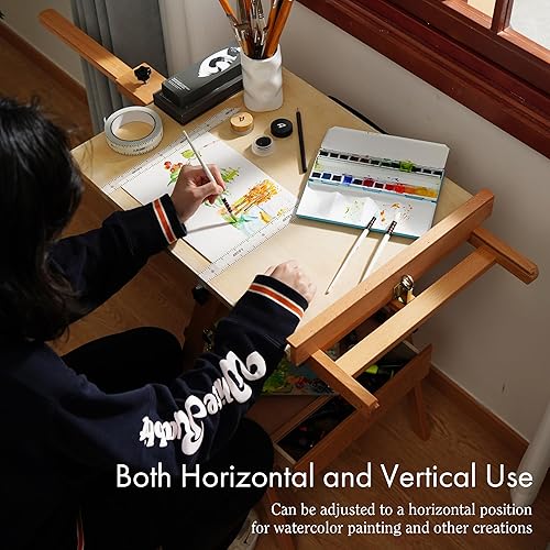 Miniatura 3 de ARTIFY - Caballete de madera grande con marco en H, soporte de lona resistente de madera de haya, uso horizontal y vertical, para acrílico, aceite,