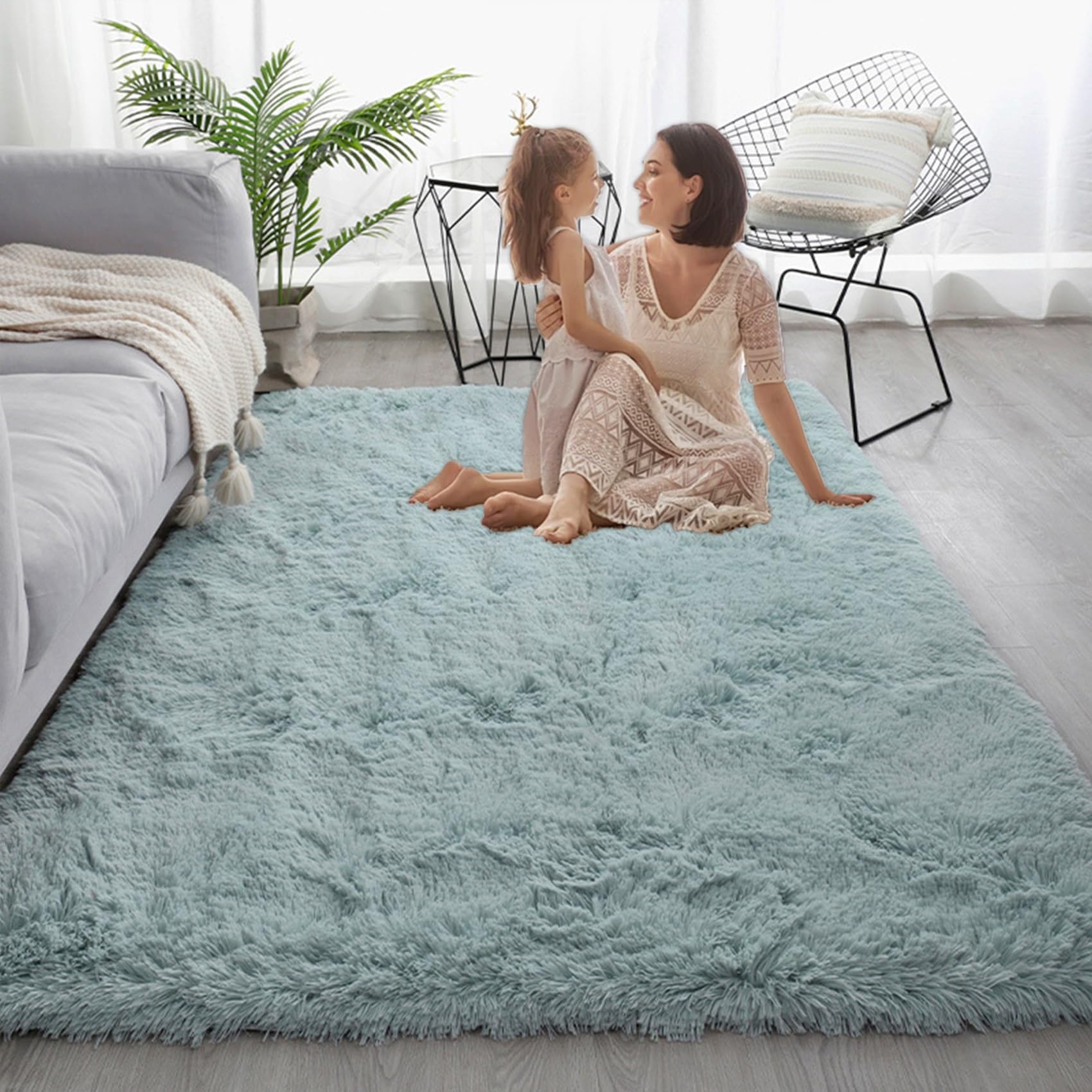 Alfombras de Habitacion Pequeñas 110 x 290 cm, Lavable Antideslizante, Resistente, Grandes Tamaños, Lavable en Lavadora, para Habitación Infantil Alfombras Tradicionales Vintage, Azul Claro