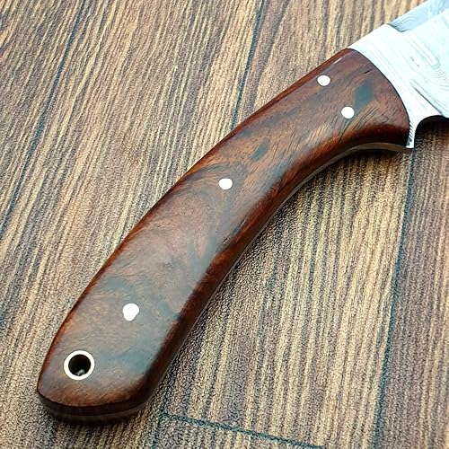 Miniatura 7 de WARIVO KNIFE Cuchillo de caza de Damasco hecho a mano, cuchillo de hoja fija con funda. Cuchillo de supervivencia EDC con mango de palisandro de 10