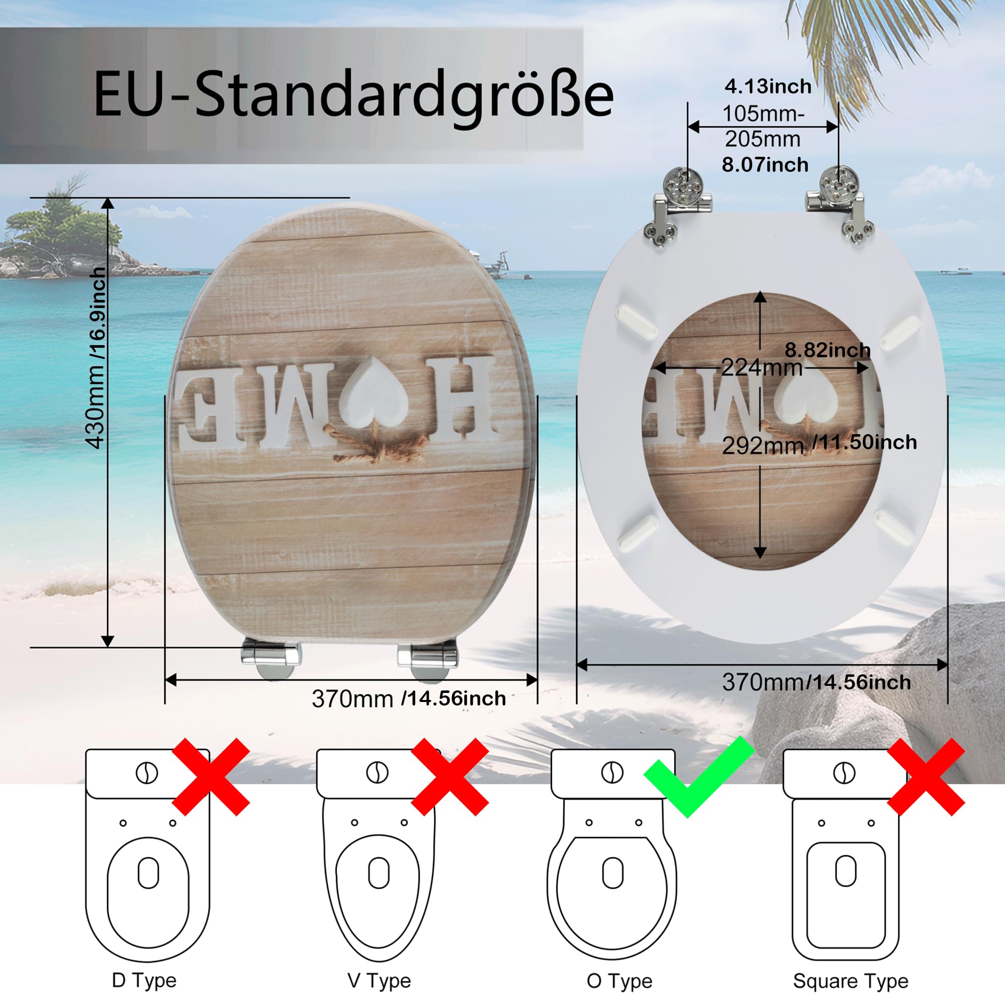 SINOBATH,Sedile WC - Copriwater Universale di alta qualità in legno, tanti motivi colorati, seduta comoda, facile da montare con istruzioni di montaggio