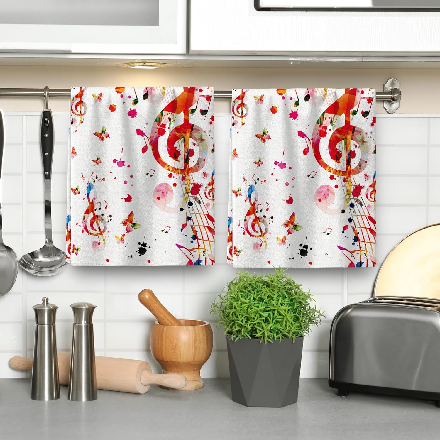 Music Note Kitchen Towel and Dishcloths Sets of 2, Musical Dish Towels for Drying Dishes, Soft Absorbent Tea Hand Cloth for Kitchen Farmhouse Bathroom Home Decor - Image 5