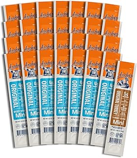 Country Archer Mini Beef Jerky Sticks - Grass Fed Beef Sticks Individually Wrapped, Mini Jerky Snack Packs Bulk, Gluten Free, Paleo, Keto - .5 oz Original (Pack of 28) & 1 oz Turkey Sausage