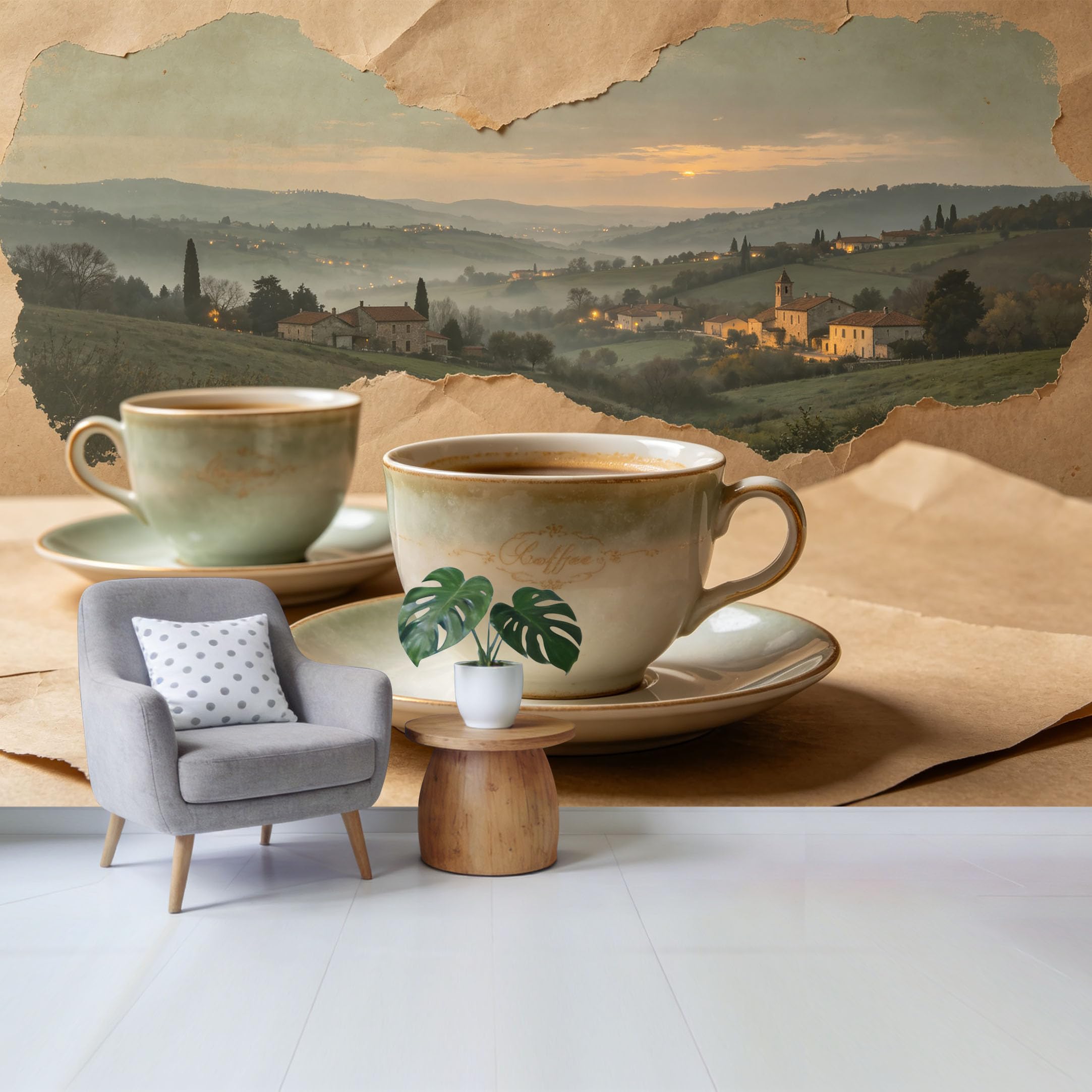 Qzlithotic Yq2605250985 Custom Size Wall Mural Vintage Italian Countryside Landscape Sunset Village View Selfadhesive Wall Fabric Removable Wallpaper For Home Office Decor