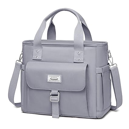 Lunch Bag for Women, Large Insulated Thermal Lunch Tote Bag, Extra Adult Lunch Box, Leak Proof Meal Prep Lunch Box with Side Pocket & Adjustable Removable Shoulder Strap for Office Work School(Grey)