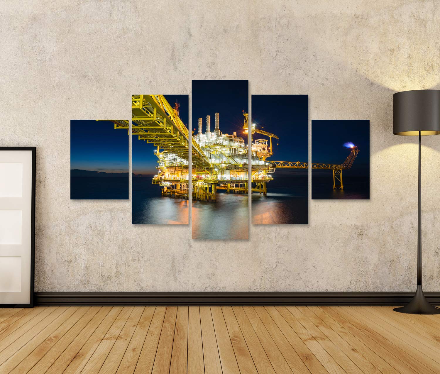 Imagen sobre lienzo Offshore Petróleo Gas Planta Central Golf donde producir gas bruto condensado crudo y luego tratar enviado a Onshore Mural Sala de estar en casa oficina dormitorio Imágenes GJKI-MFPx