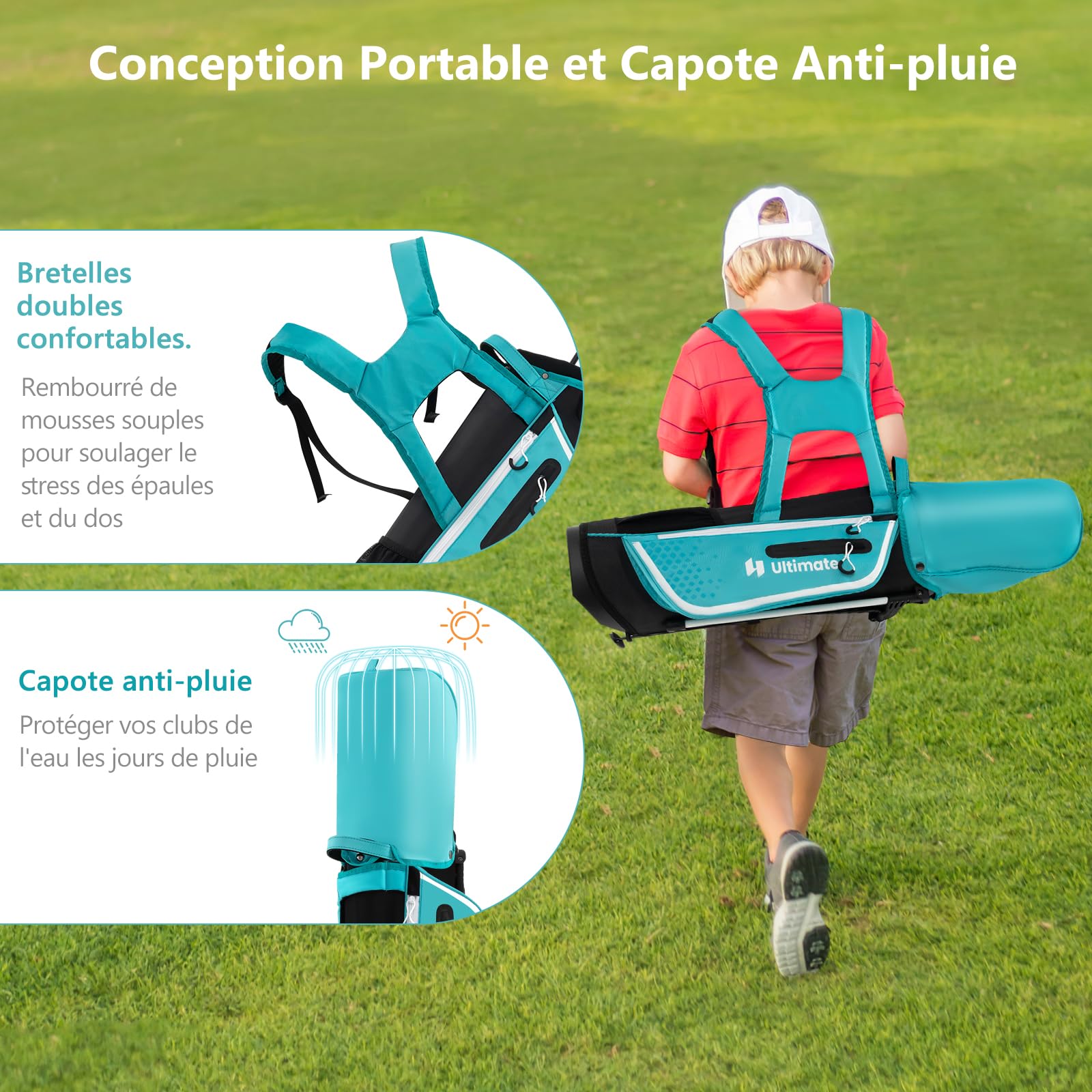 GOPLUS Clubs de Golf pour Enfants, Fairway #3, Fers #7, Fer #S et Putter, Sac Trépied avec Capuche Anti-Pluie, pour Garçons et Filles âgés de 5-7/8-10/11-13 Ans