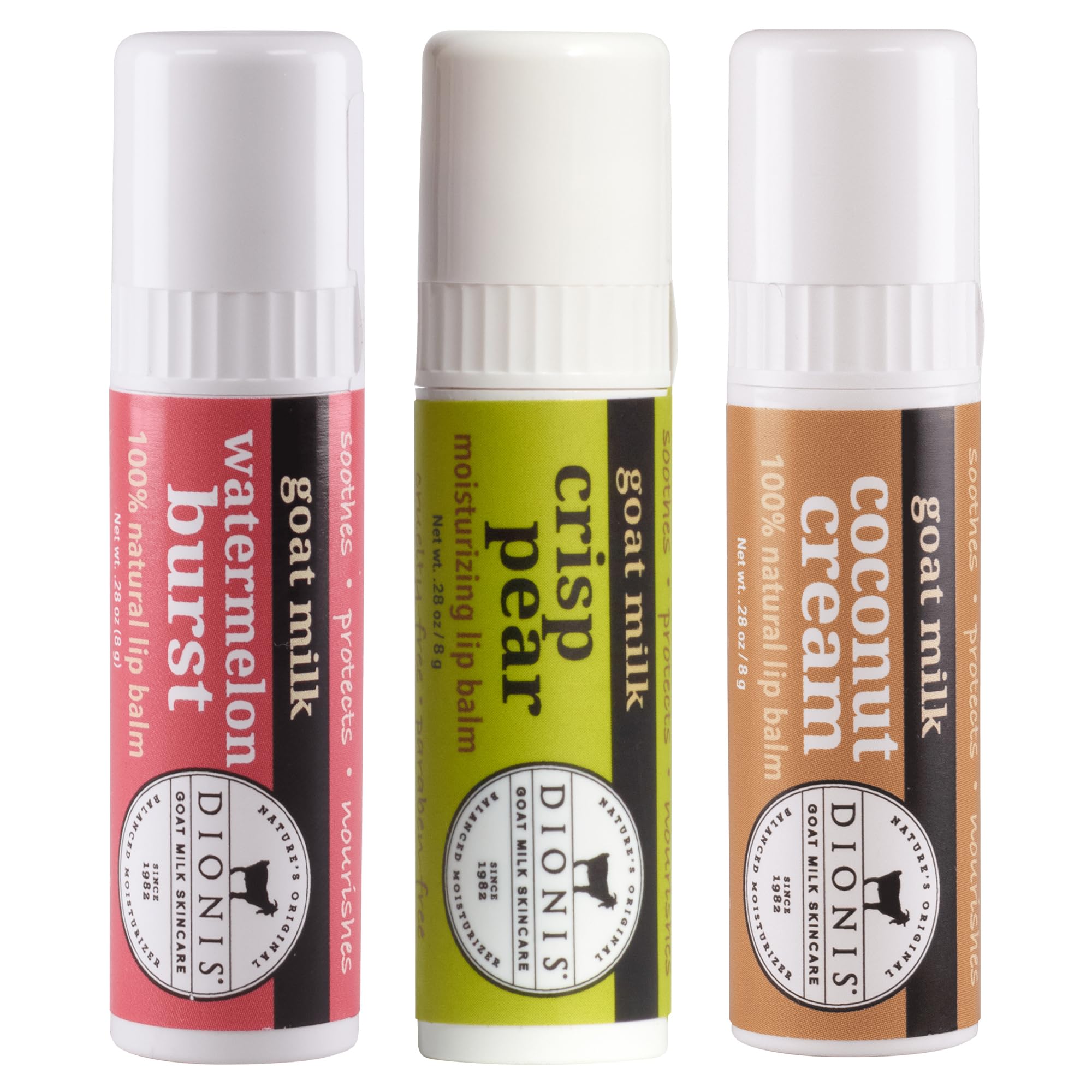 Dionis Goat Milk Jumbo Lip Balm for Dry Chapped Lips, Fruity & Delicious | 3 Pack, 0.28 oz Each Balm - Moisturizing for Dry, Chapped Lips, Conditioning with Beeswax, Shea Butter, Coconut Oil