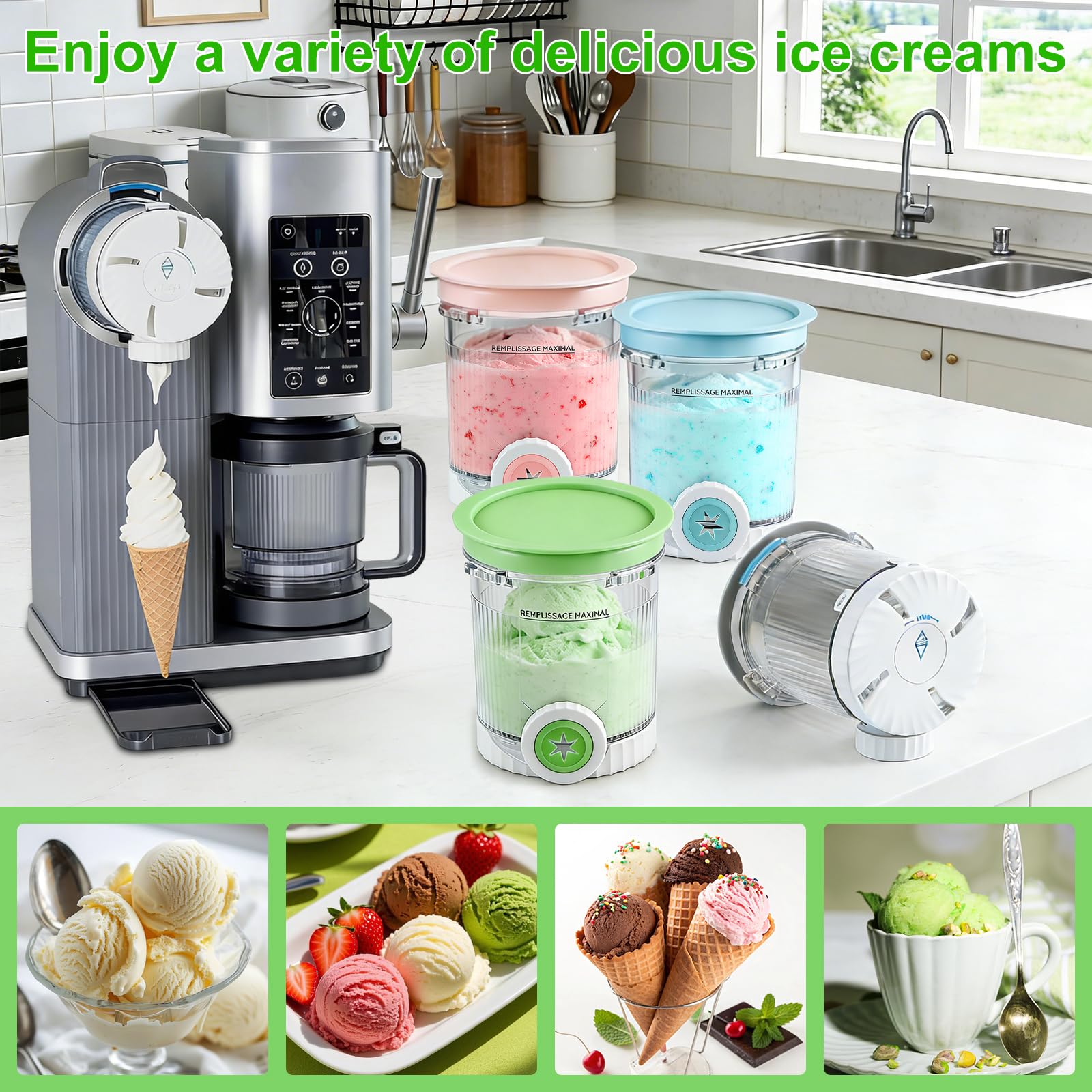 Qingning 4pcs Recipiente para Ninja Swirl Creami,480ML Recipiente de Helado | para Ninja Creami Swirl NC701 y NC700 Series, Recipientes para Helado con Tapa, Libres de BPA, Apto para Lavavajillas