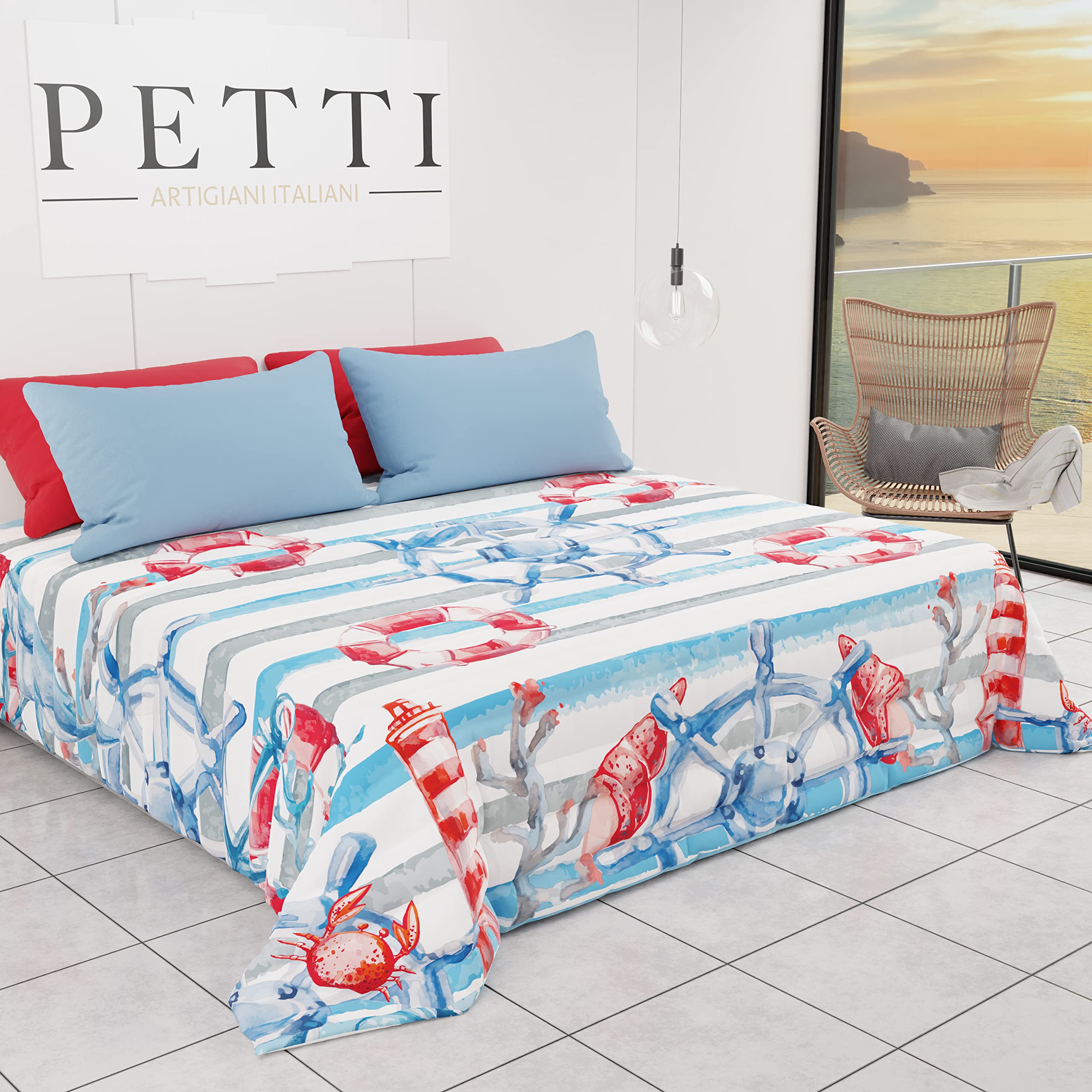 Colcha de diseño italiano PETTI ARTIGIANI ITALIANI microfibra exclusiva de 260x270 marino