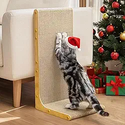Conlun Arranhador de papelão para gatos, 58 cm, em forma de L, montado na parede, quadro vertical para arranhar, papelão durável para proteger móveis de gatos internos, grão de madeira grande