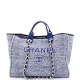 Pre-Loved Deauville Tote Raffia with Glitter Detail Medium, Blue