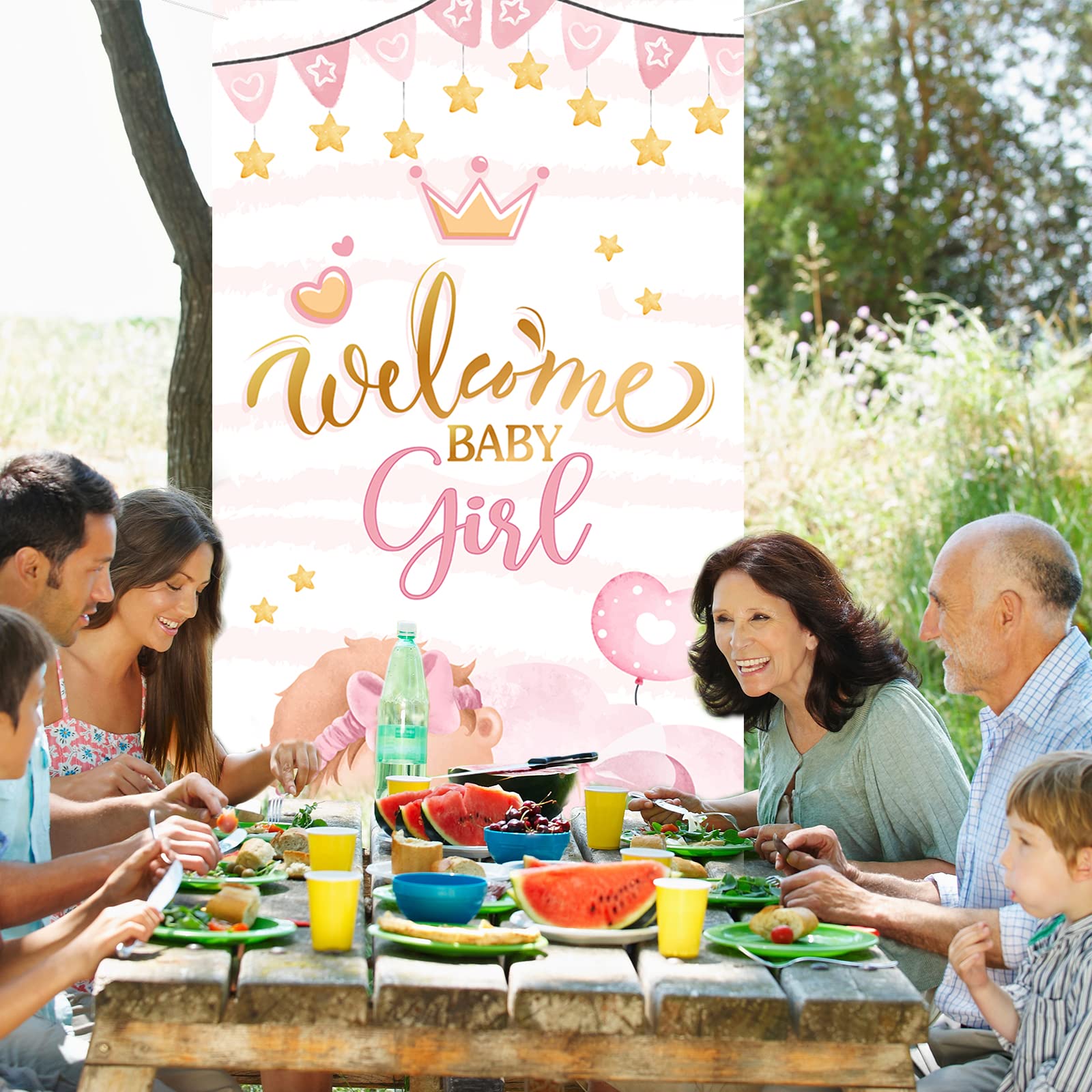 INNORU Türbanner „Welcome Baby Girl“ – Deko Für Babyparty, Geschlechtsoffenbarung Oder Fotohintergrund