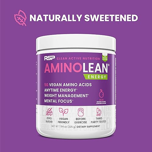 Miniatura 2 de RSP Vegan AminoLean  Completamente natural para antes del entrenamiento con BCAA Vegano amino energía todo-en-uno gestión de peso recuperación y