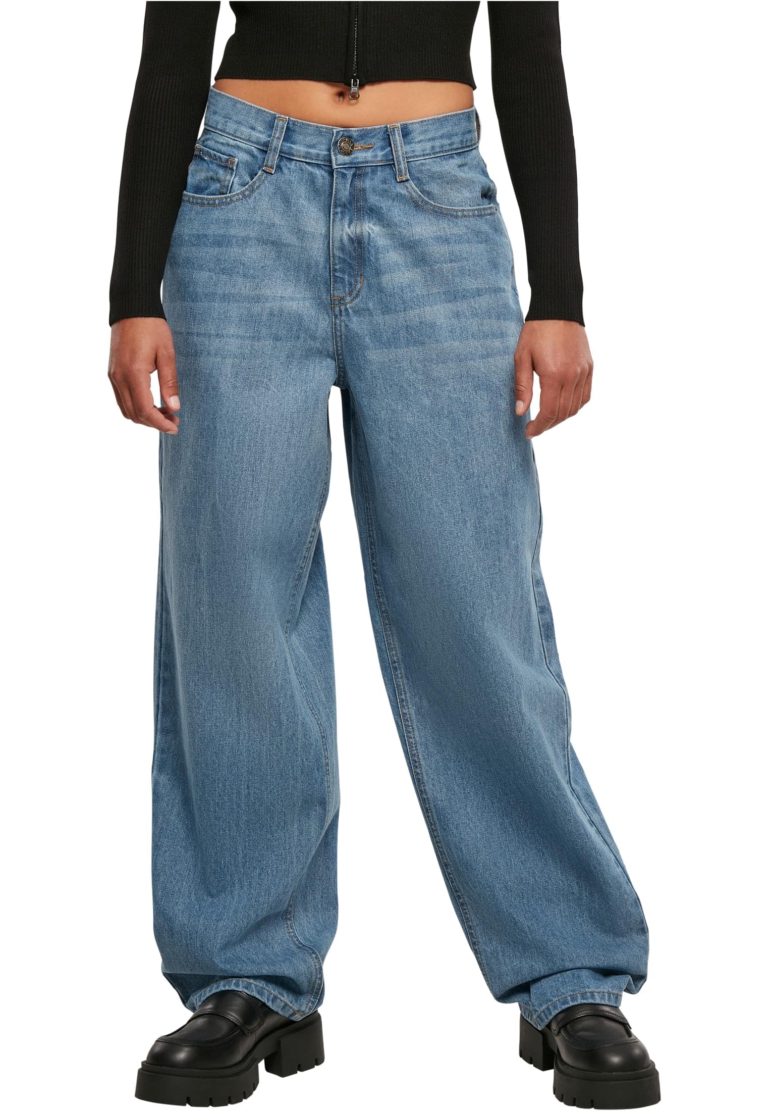 Urban Classics Women's Ladies High Waist 90´S Wide Leg Denim Pants Leggings, Midstone Washed, 28