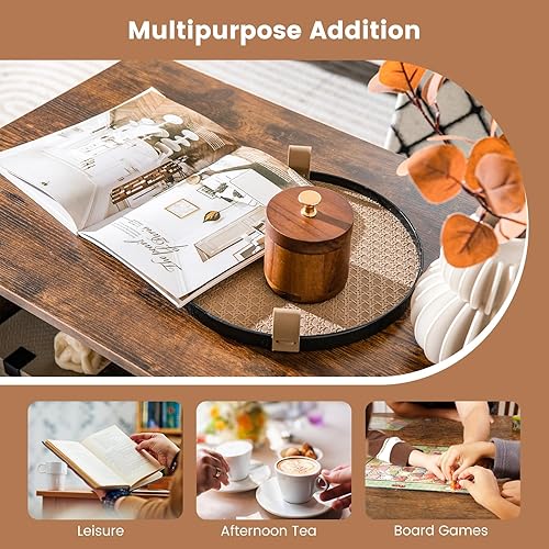 Miniatura 5 de Giantex Mesa auxiliar con almacenamiento, moderna mesa rectangular con estante central en forma de L, versátil mesa de cóctel de 3 niveles, mesa