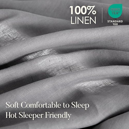 Miniatura 8 de DAPU Pure Linen - Juego de sábanas de 100% lino francés de Normandía, transpirables y duraderas para personas que duermen con calor, juego de 4