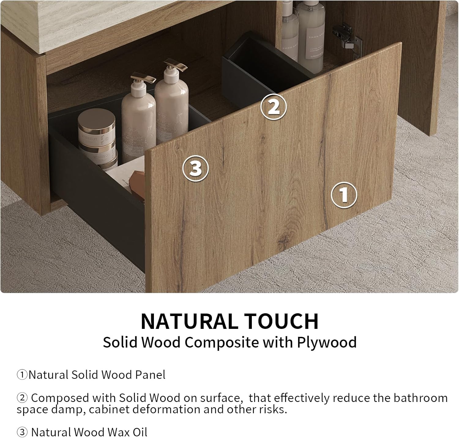 LKTART Floating 30 Inch Bathroom Vanity with Sink, Modern Plywood Wall Mounted Bathroom Storage Cabinet with 1 Door and 1 Drawer, Roma Travertine-Pattern Sintered Stone Countertop and Ceramic Basin